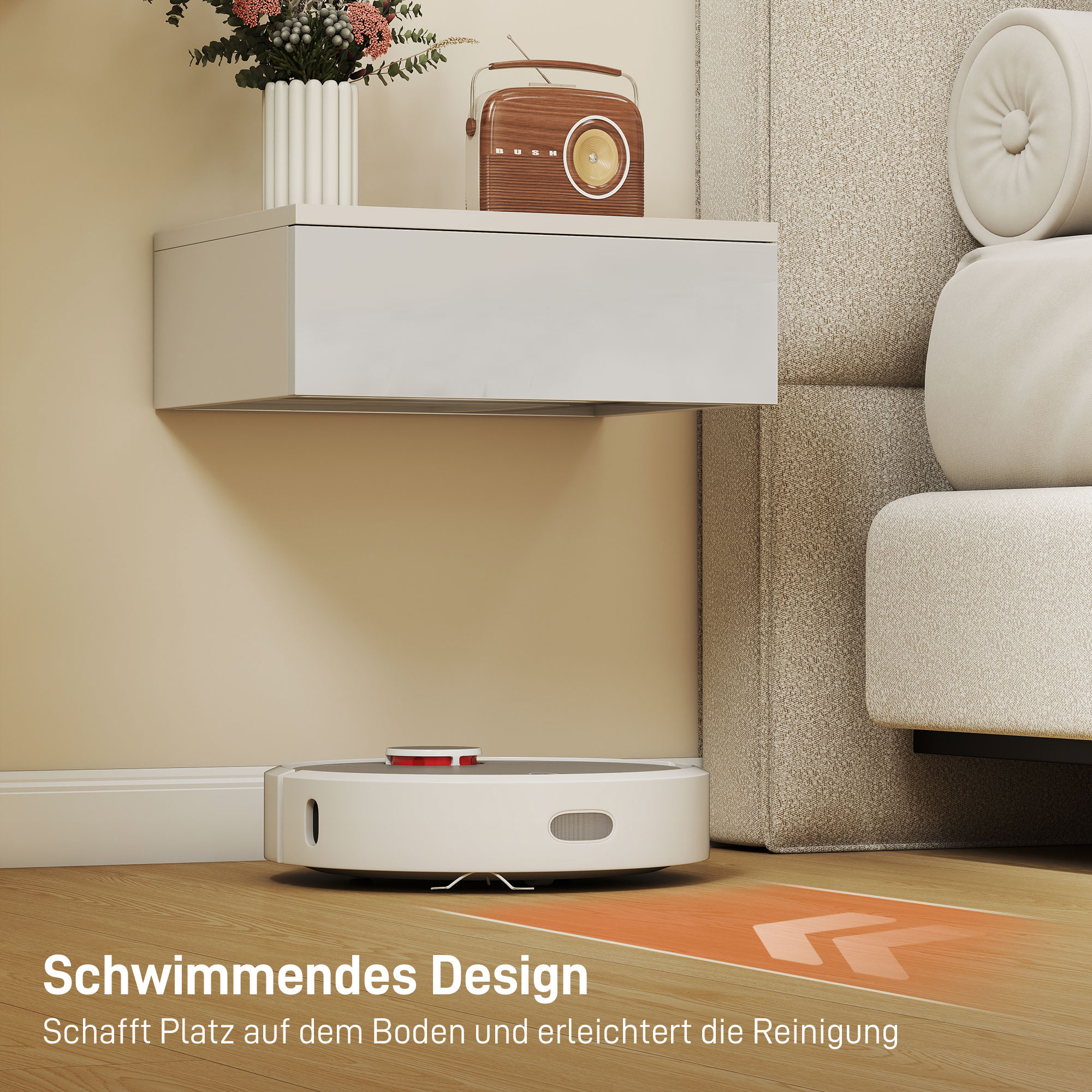 2er-Set Nachttische, wandmontiertes Design, Schublade, für Schlafzimmer, Spanplatte, Weiß