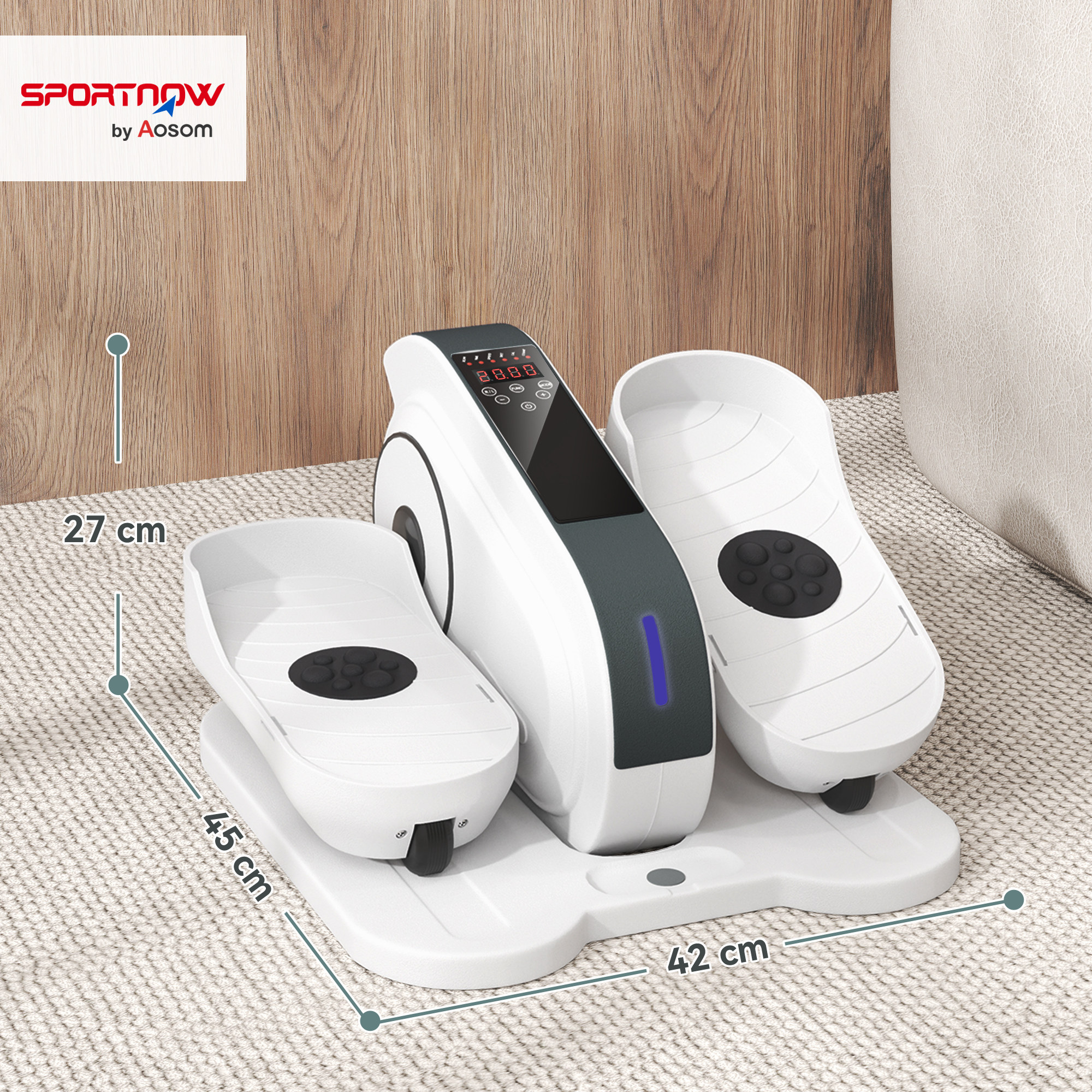 Sitzpedaltrainer, Mini-Ellipsen-Trainer mit LCD-Monitor, Fernbedienung, 10 einstellbare Geschwindigkeitsstufen, Weiß