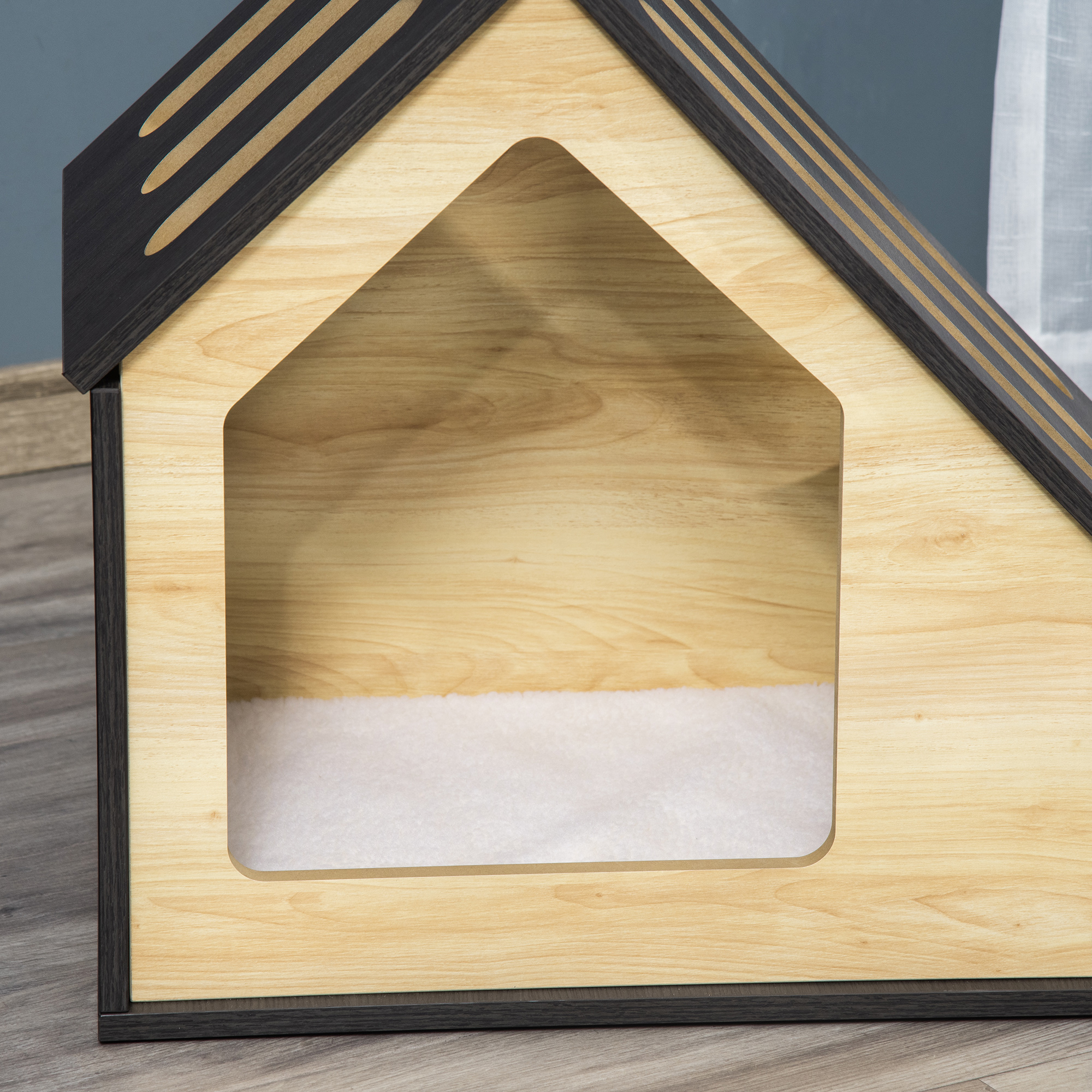 Hundehütte Indoor Hundehöhle mit Kissen Hundehaus Hundehöhle mit schrägem Dach Katzenhaus für kleine Hunde bis 8 kg 60 x 40 x 59,2 cm, Braun