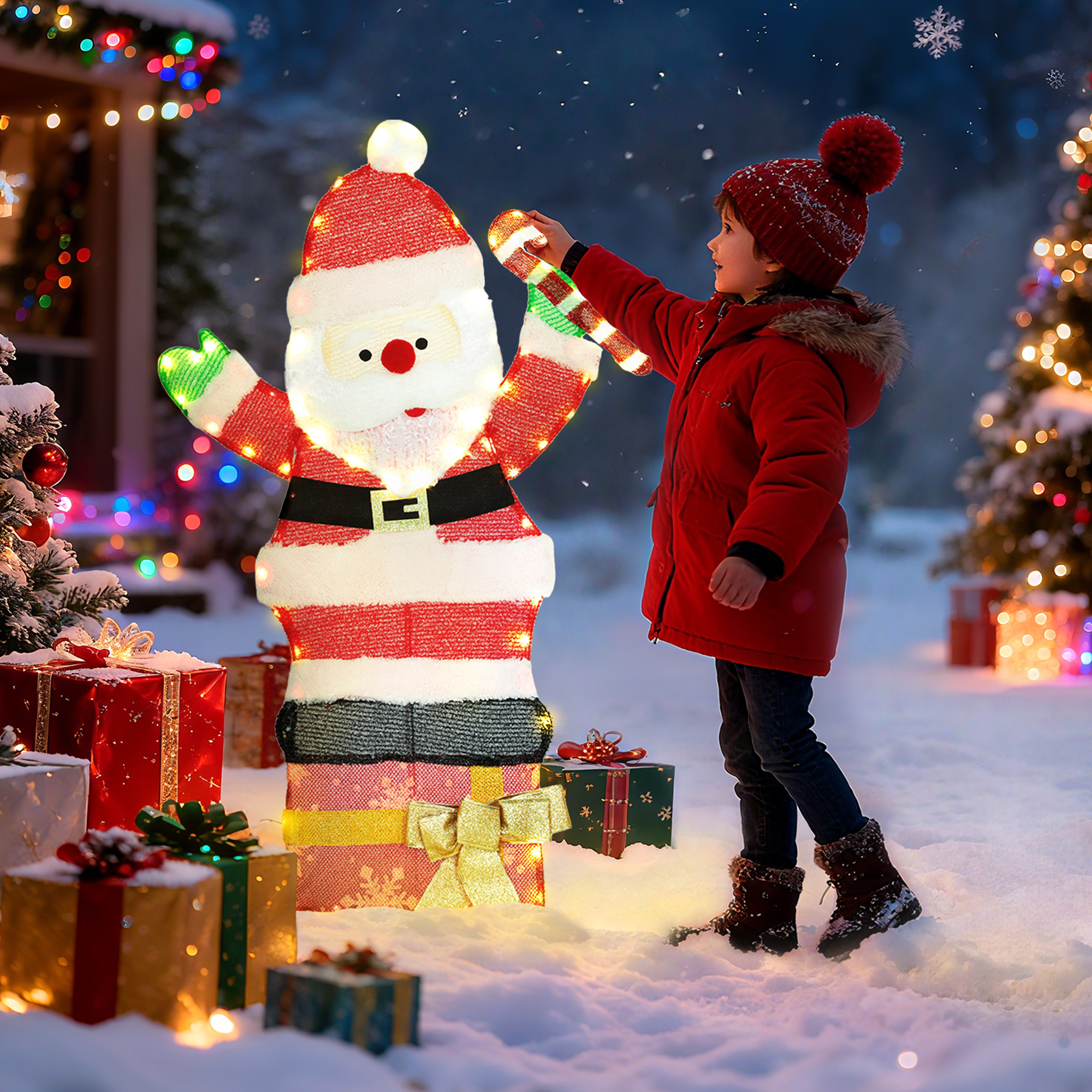 97er LED Weihnachtsdeko, Weihnachten Weihnachtsmann in warmweiß, Stahlrahmen Mehrfarbig