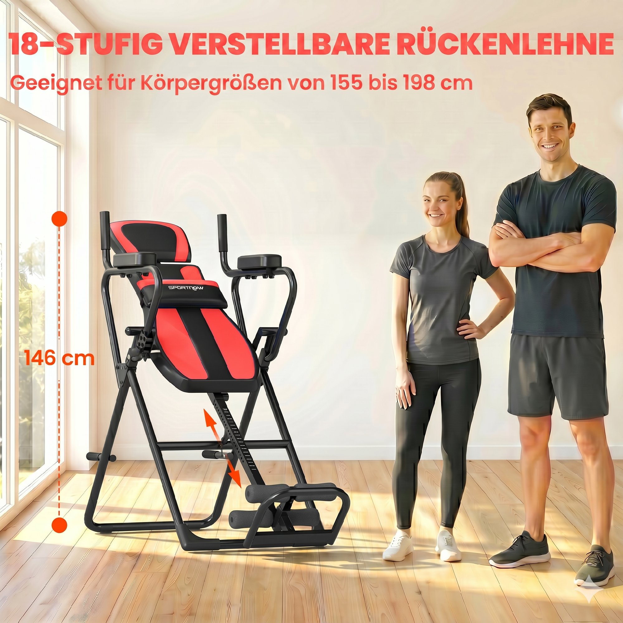 3-in-1 Inversionsbank Inversionstisch mit 3 Inversionswinkel Liegestütz- & Klimmzugstangen Kopfstütze