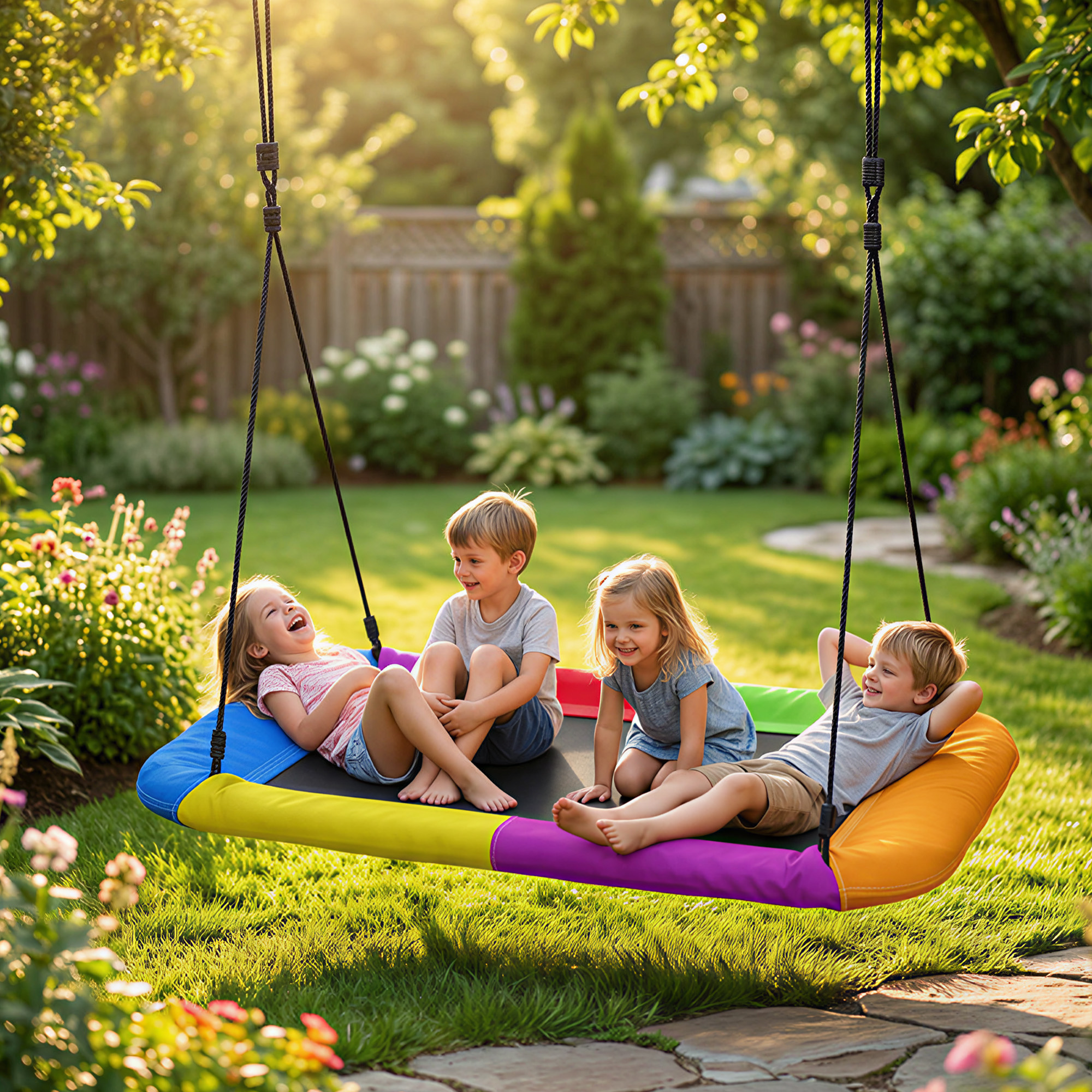 Nestschaukel höhenverstellbar Hängeschaukel bis zu 300kg mit verstellbarer Seile für 3-8 Jahre 148x77x180 cm Mehrfarbig