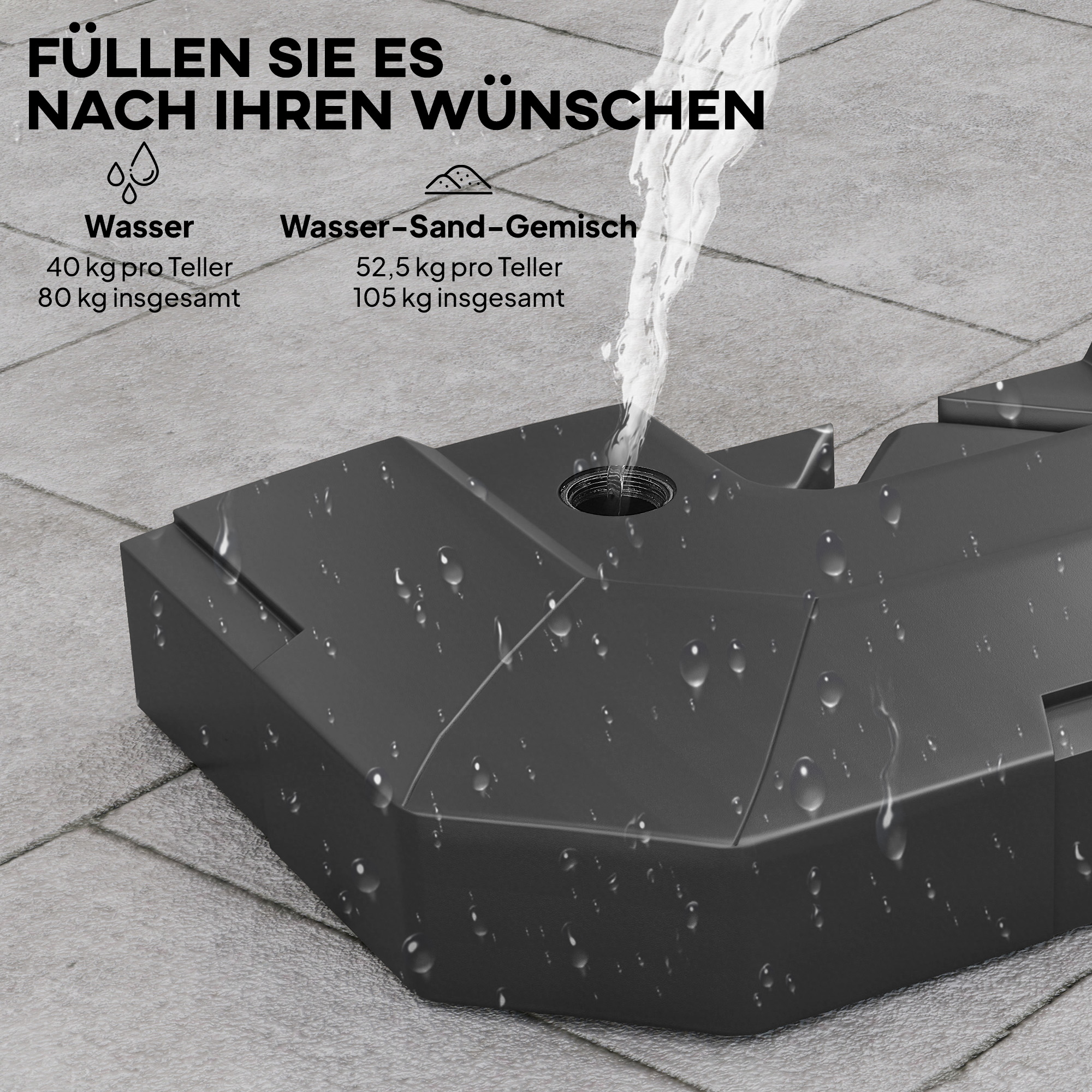 Sonnenschirmständer 2-teilig Wasserdicht Schirmgewicht, Schirmständer für Ampelschirm