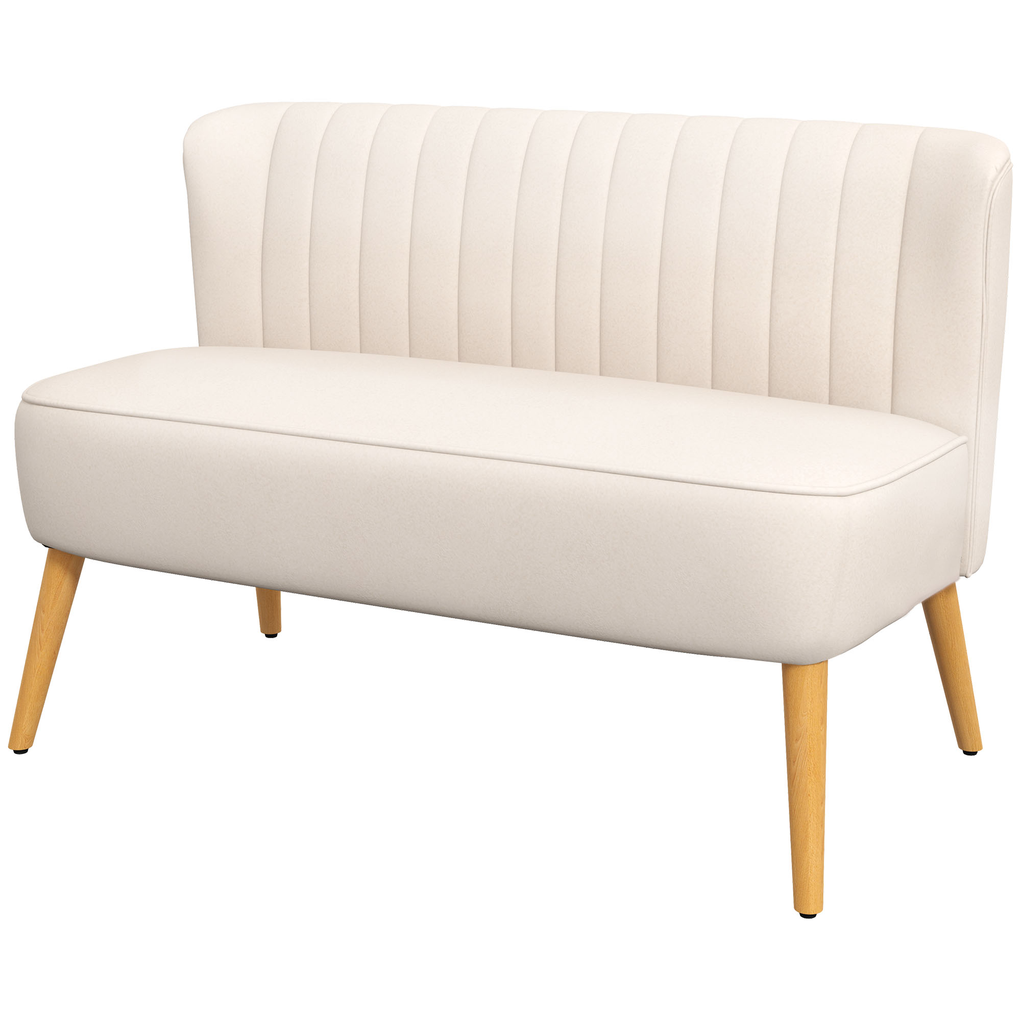 Sofa Retrodesign 2-Sitzer-Sofa, Holzbeine, 117 cm x 56,5 cm x 77 cm, Cremeweiß