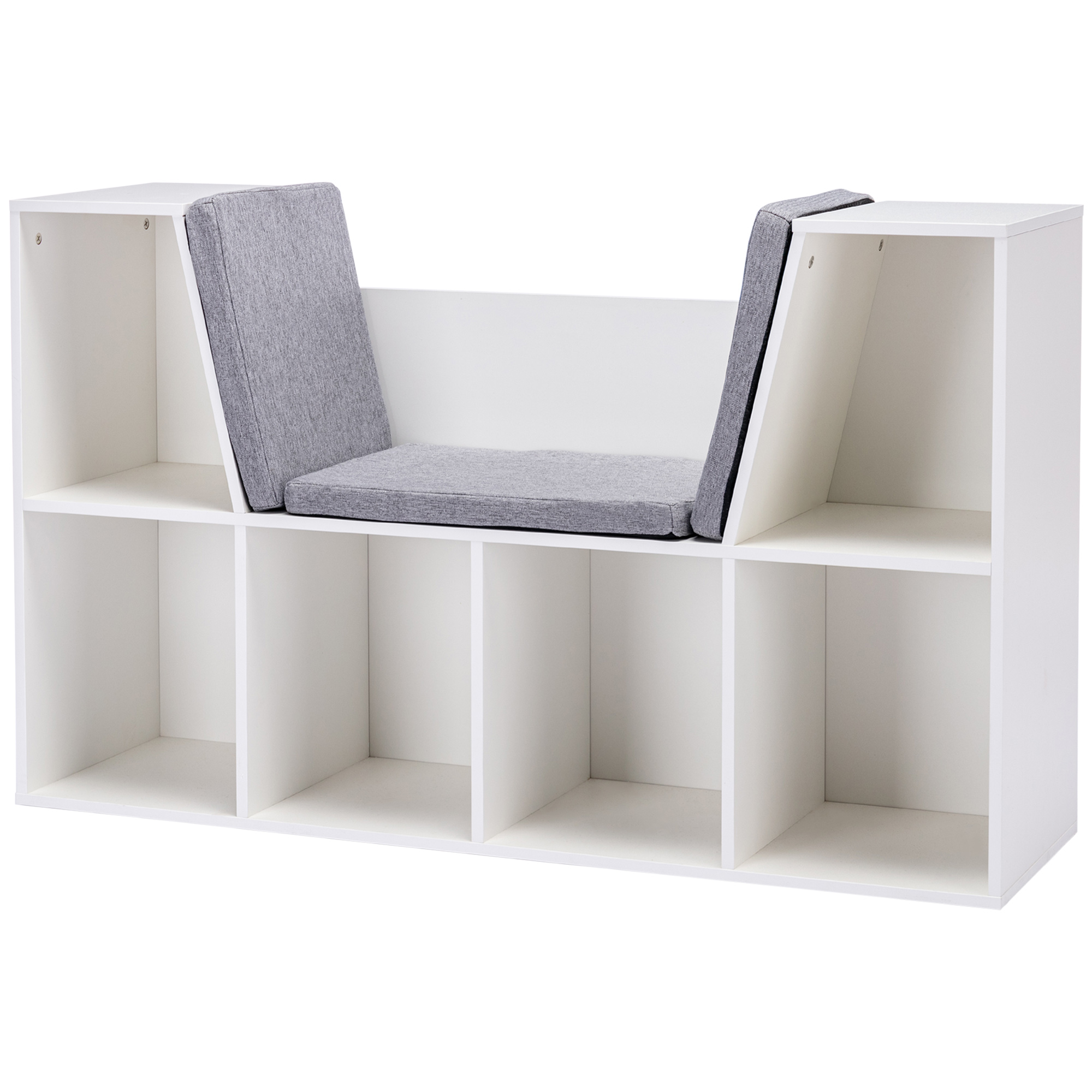 2-in-1 Kinderregal Regal + Sitzbank inkl. Polster 103 cm × 30 cm × 62 cm Weiß + Grau 2-in-1 Kinderregal Regal + Sitzbank inkl. Polster 103 cm × 30 cm × 62 cm Weiß + Grau