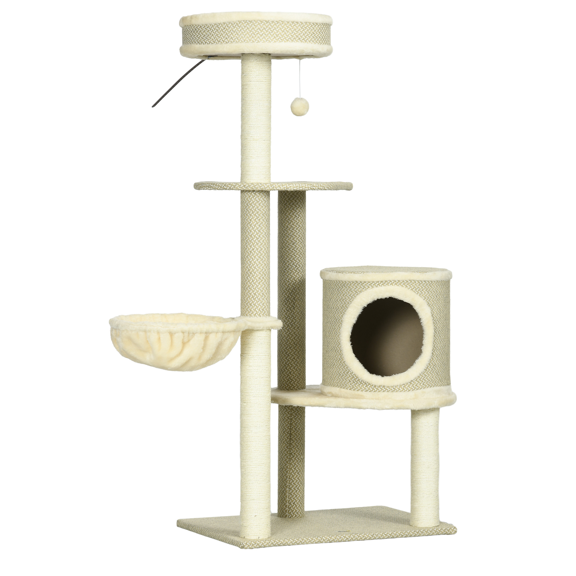 Kratzbaum Katzenbaum, 1 Katzenbett, 1 Katzenhöhle, 2 Liegeflächen, 124 cm x 59 cm x 40cm +Beige