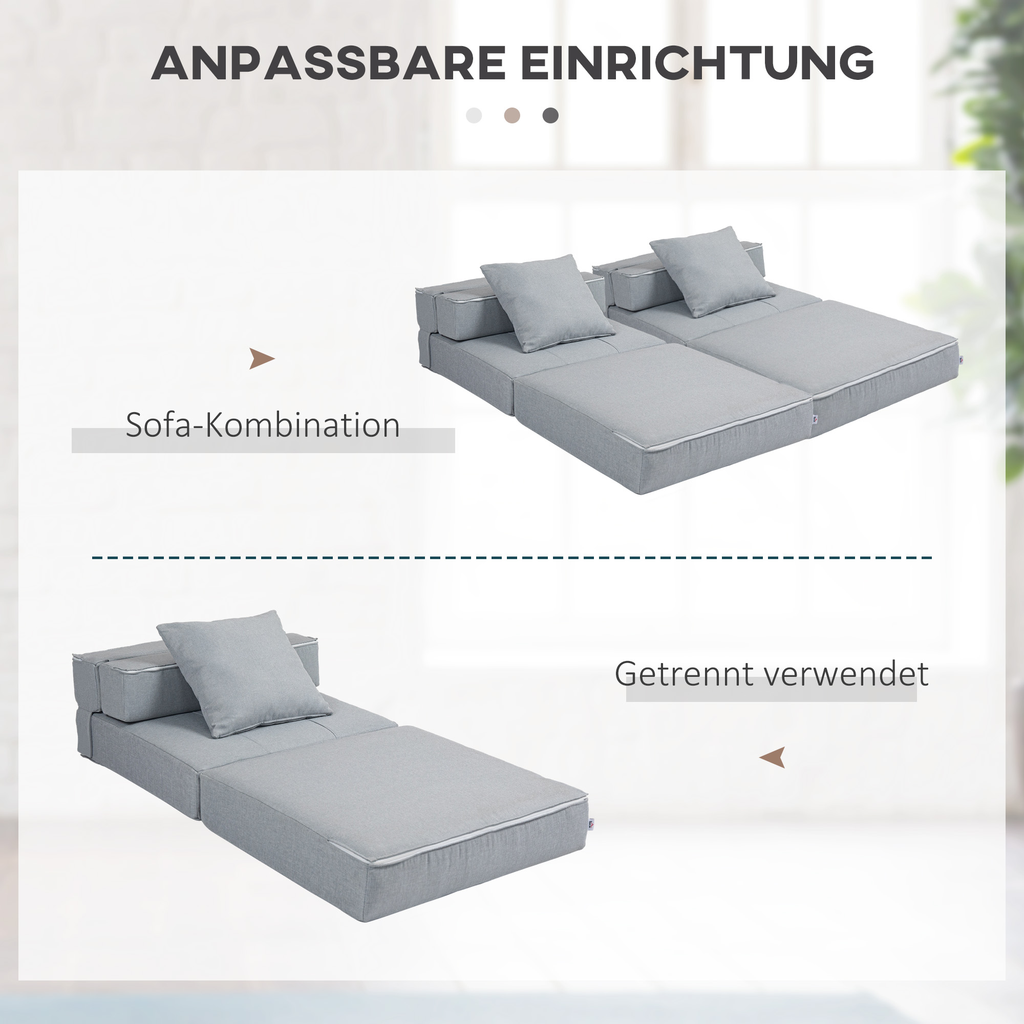 Relaxsessel Liegesessel Sessel mit Bettfunktion, inkl, 1 Kissen, 70 cm x 70 cm x 61 cm, Hellgrau
