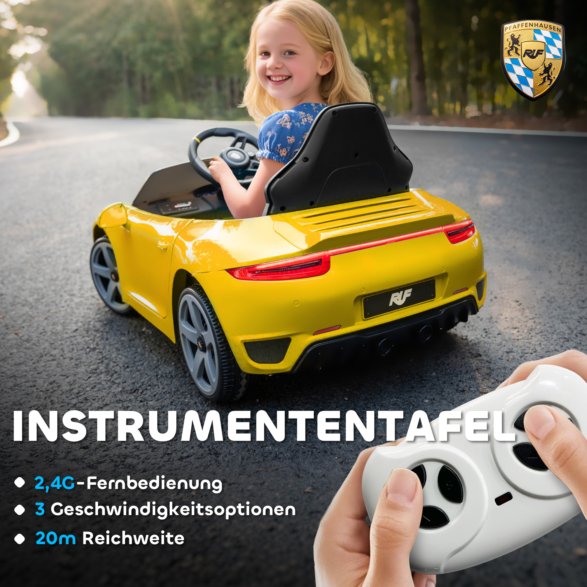Kinderfahrzeug Porsche 911 RUF GT, gelb