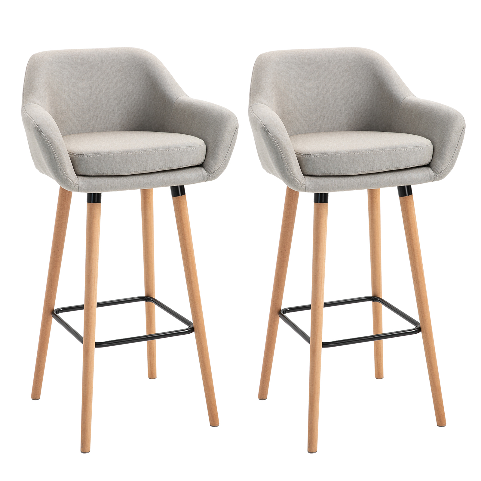 2er-Set Barhocker, inkl. Fußstütze, Massivholz, 55 cm x 48c m x 100 cm,  Beige
