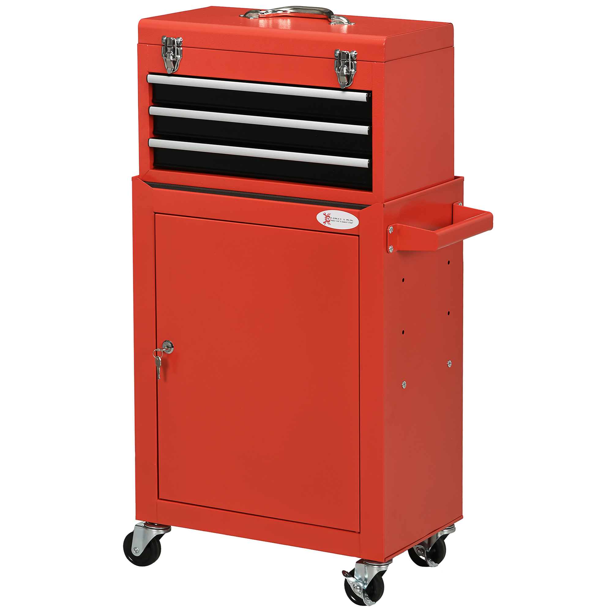 2-in-1 Werkzeugwagen, mobil, 3 Schubladen, Werkzeugtafel, Stahlgehäuse, 46L x 28B x 94H cm, Rot 2-in-1 Werkzeugwagen, mobil, 3 Schubladen, Werkzeugtafel, Stahlgehäuse, 46L x 28B x 94H cm, Rot