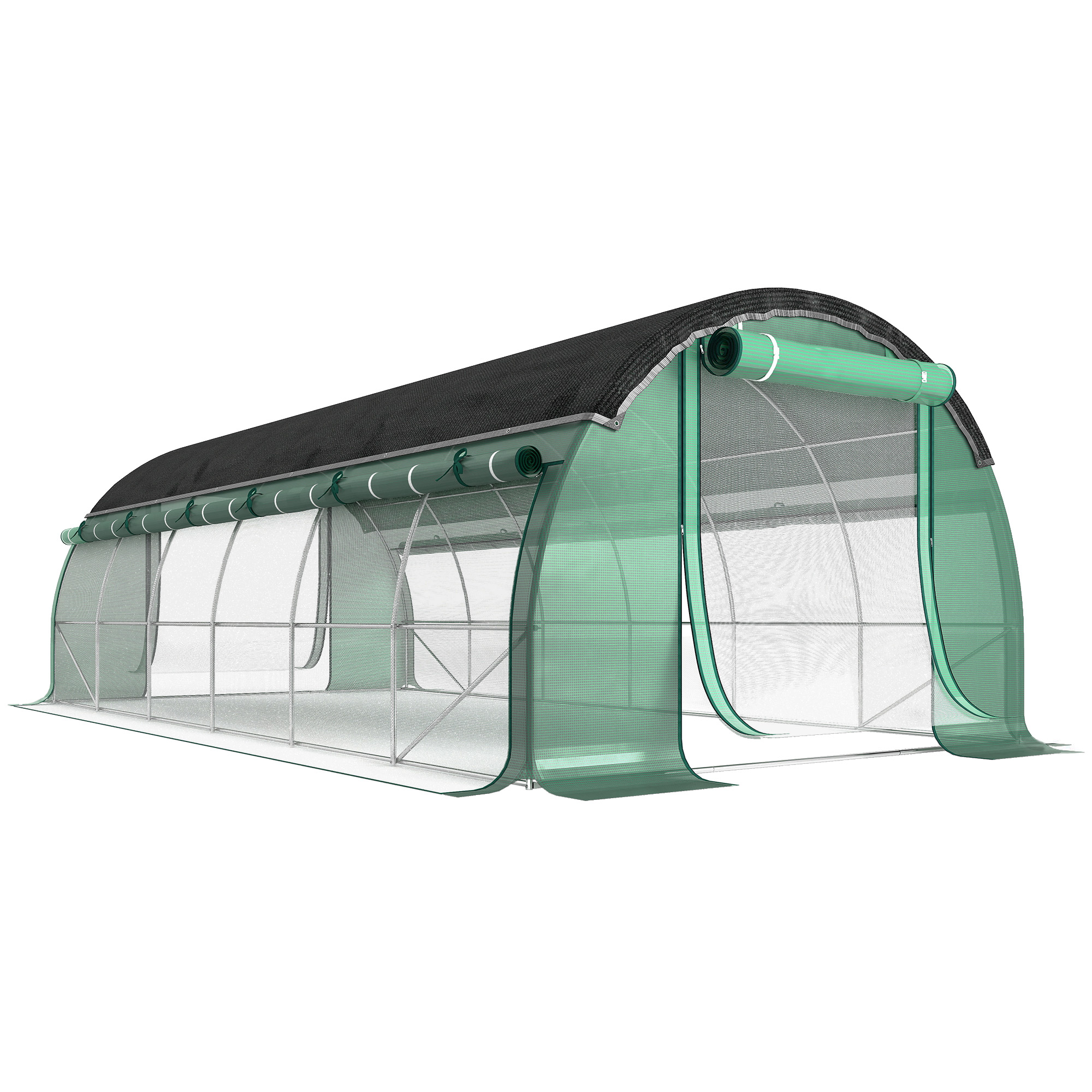 6 x 3 x 2 m Polytunnel-Gewächshaus mit Sonnenschutznetz, rollbaren Seitenwänden, Kunststoff-Abdeckung, Stahlrahmen, Grün