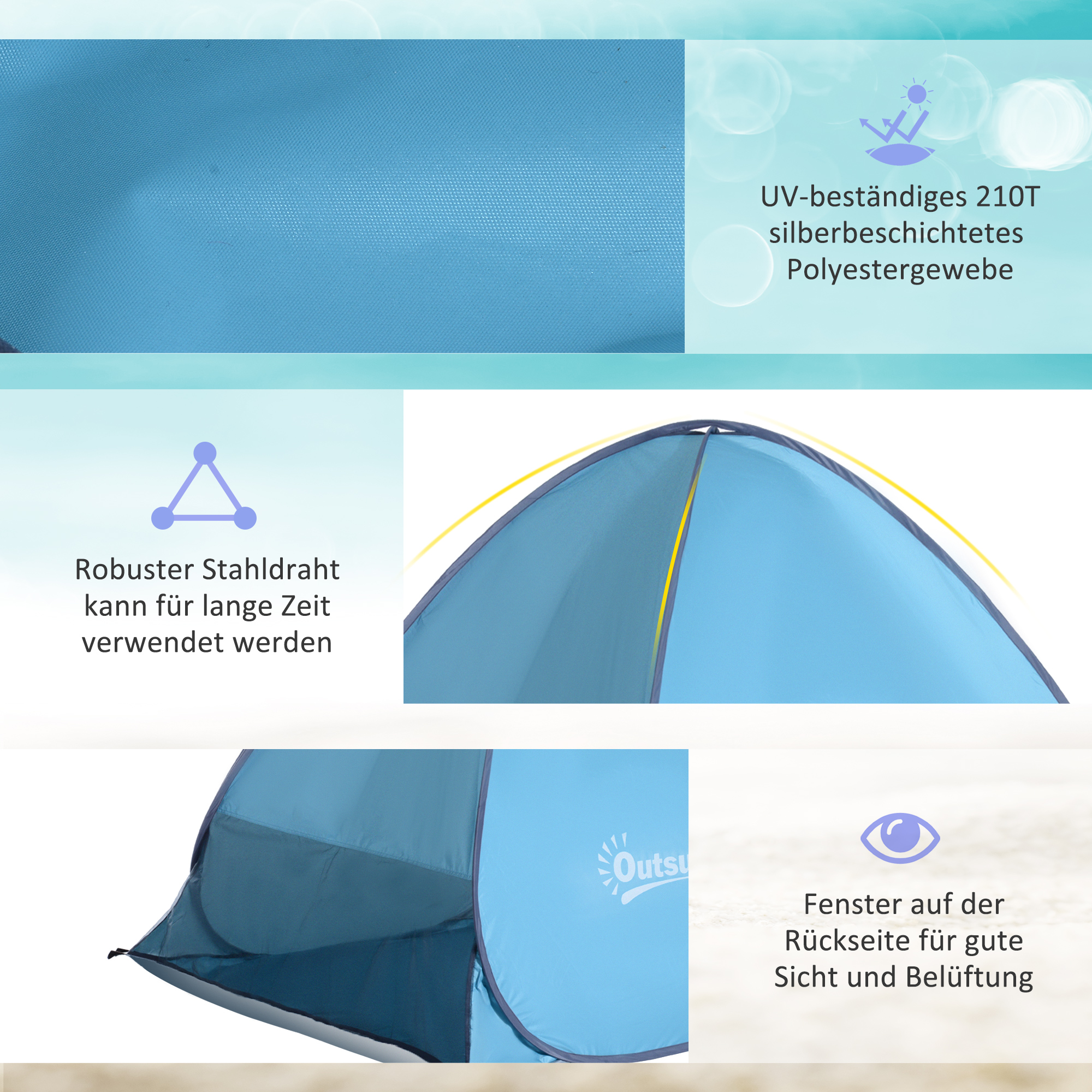 Pop-up-Zelt, Strandzelt, Campingzelt, Polyester, 200 x 150 x 119 cm, Blau