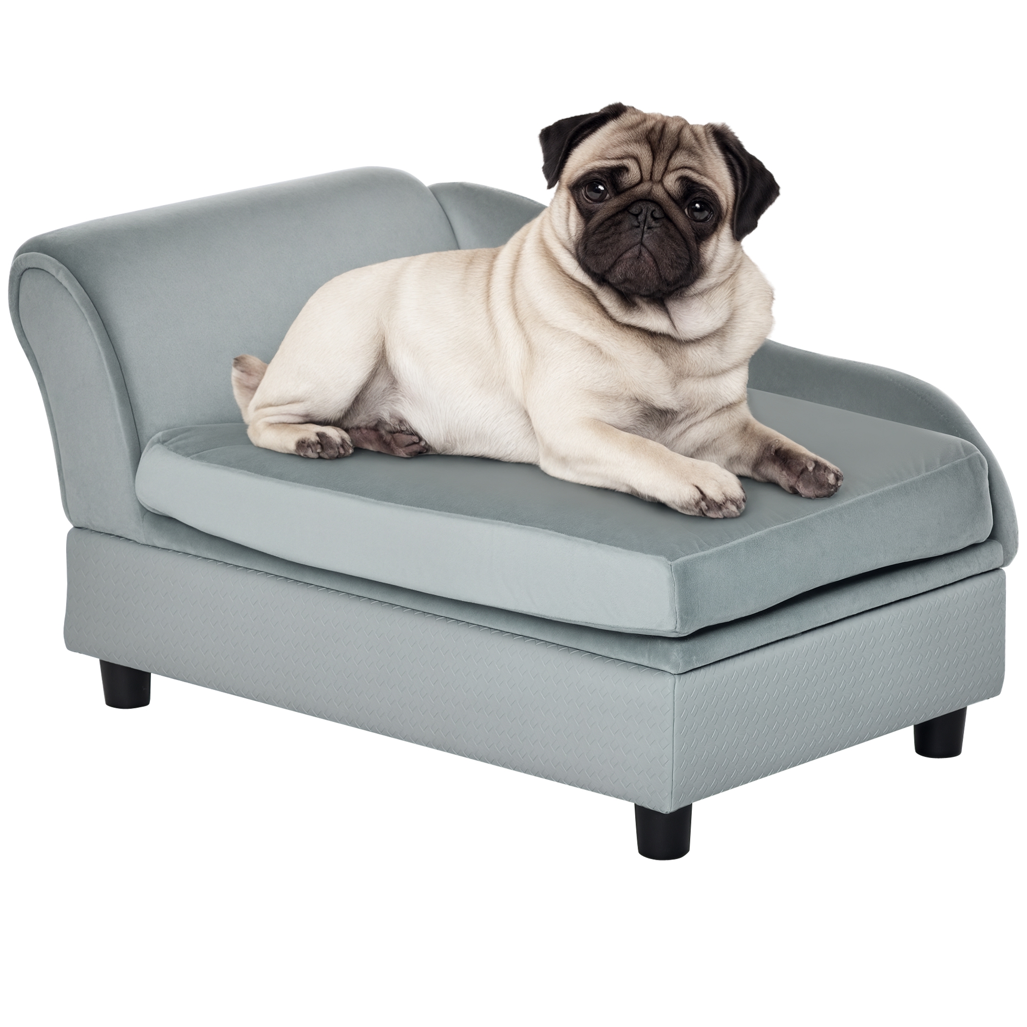 Haustiersofa mit Stauraum, weichem Kissen, bis 15 kg Tragkraft, Plüschbezug, Hartholzrahmen, Hellgrau Haustiersofa mit Stauraum, weichem Kissen, bis 15 kg Tragkraft, Plüschbezug, Hartholzrahmen, Hellgrau
