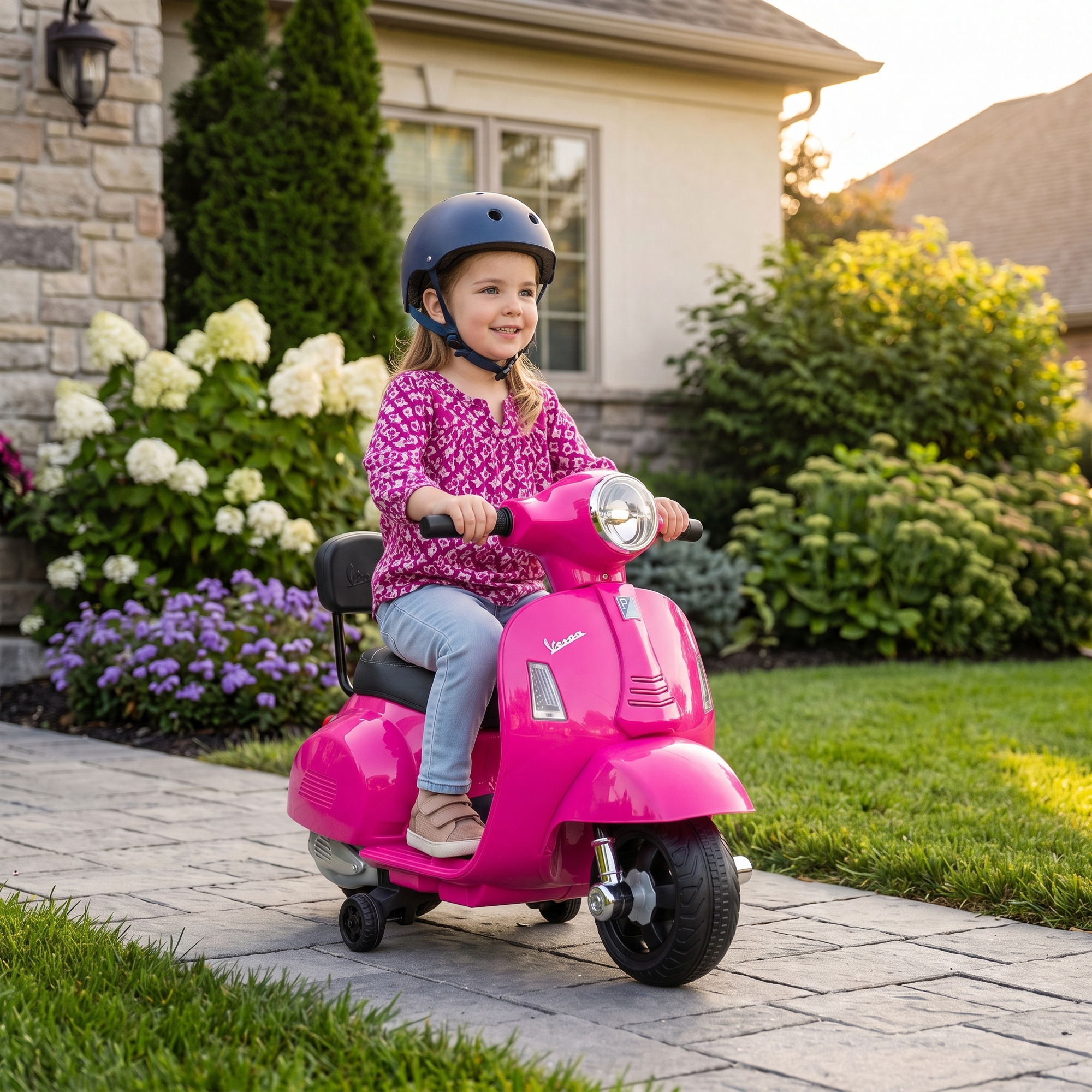 Elektro Motorrad Kinder Mini Vespa GTS 6V Elektromotorrad mit Lithium-Akku Ergonomischer Sitz Rückenlehne 1,5-3 Jahren