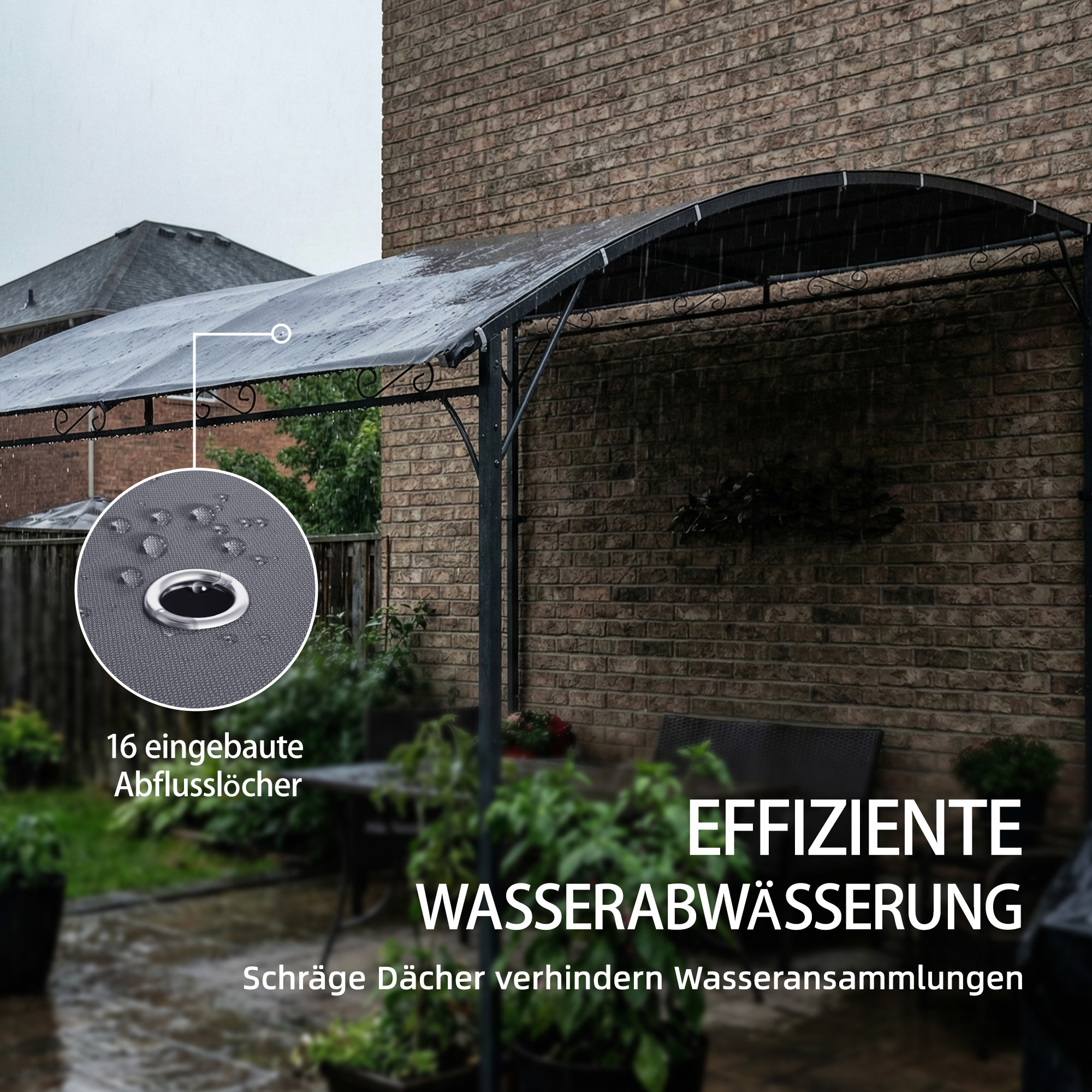 Anbaupavillon Pergola mit Metallgestell Dach, wetterfest wandmontiert Pavillon Vordach 2,86 x 3,84 x 2,52 m Grau