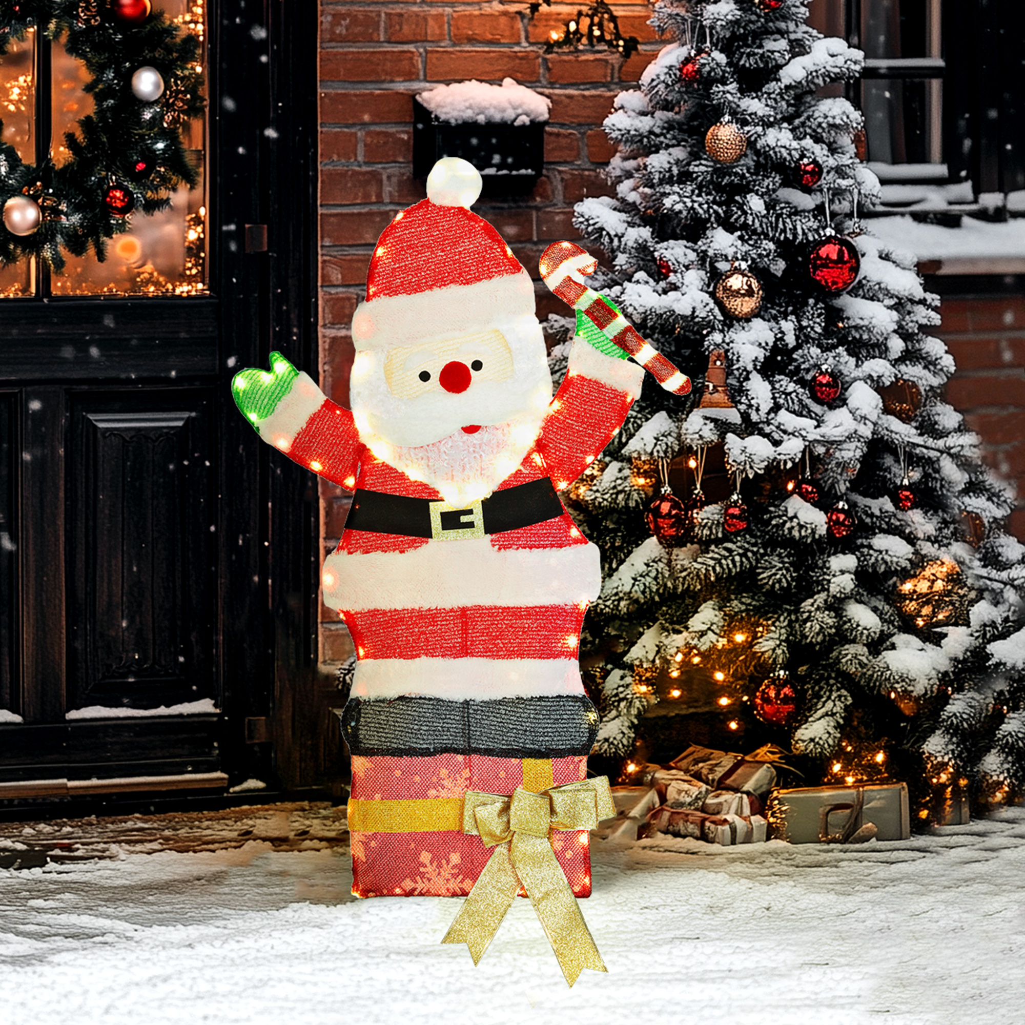 97er LED Weihnachtsdeko, Weihnachten Weihnachtsmann in warmweiß, Stahlrahmen Mehrfarbig