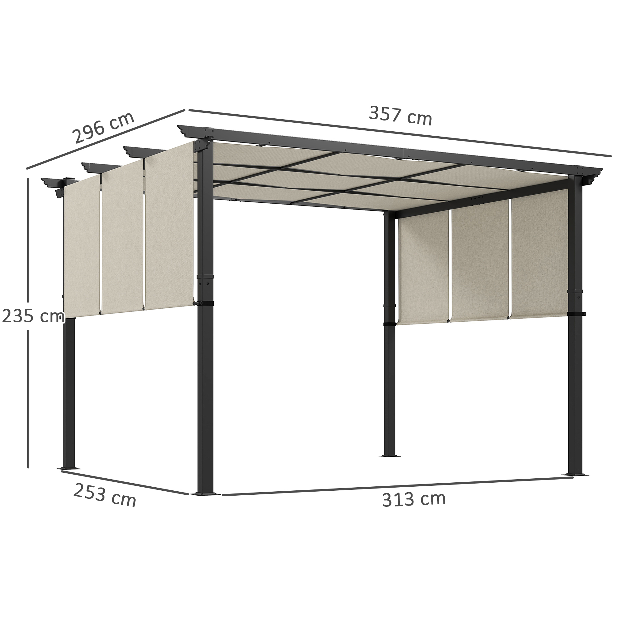 Markise Sonnenschutz. Pergola, wetterbeständig,  inkl. Befestigungsmaterial, 3 x 3,5 m, Beige