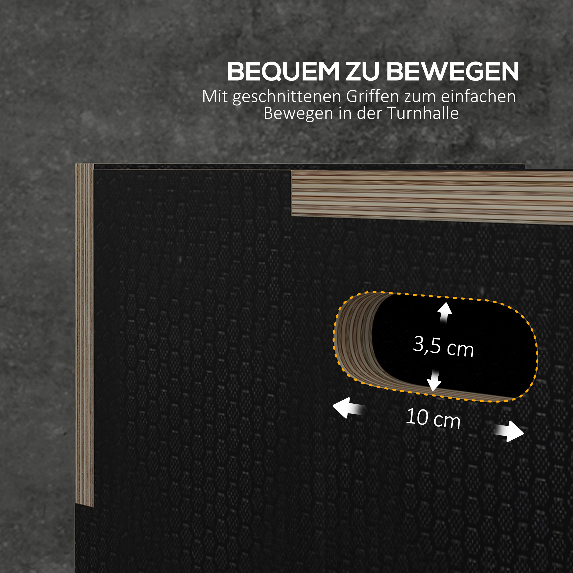 Plyo-Box/Sprungbox, robust, 76x61x51 cm, Schwarz, Griff 10x3,5 cm, bis 120 kg