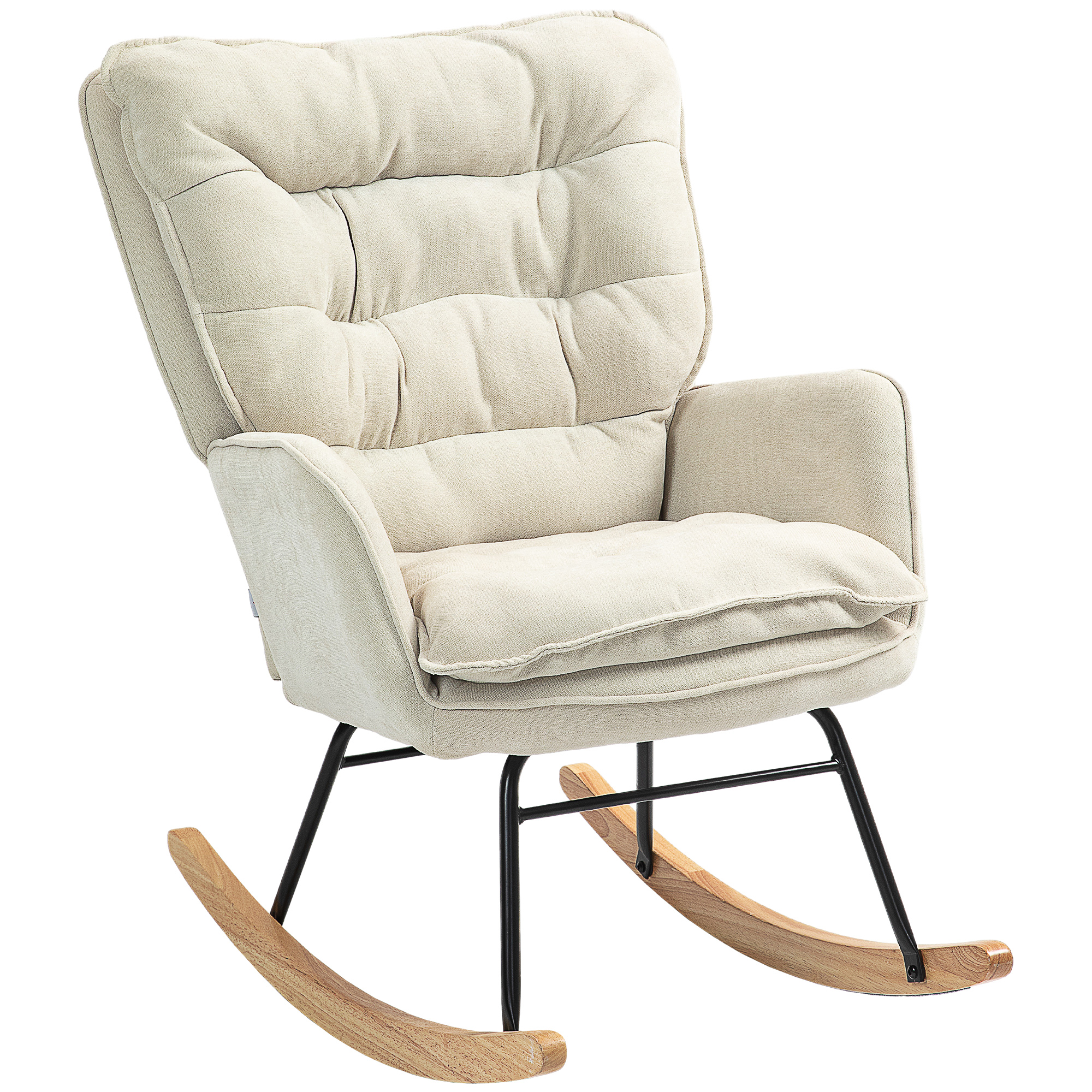 Schaukelstuhl, breiter Sitz, hohe Rückenlehne, Buchenholzrahmen, bis 120 kg, Beige Schaukelstuhl, breiter Sitz, hohe Rückenlehne, Buchenholzrahmen, bis 120 kg, Beige