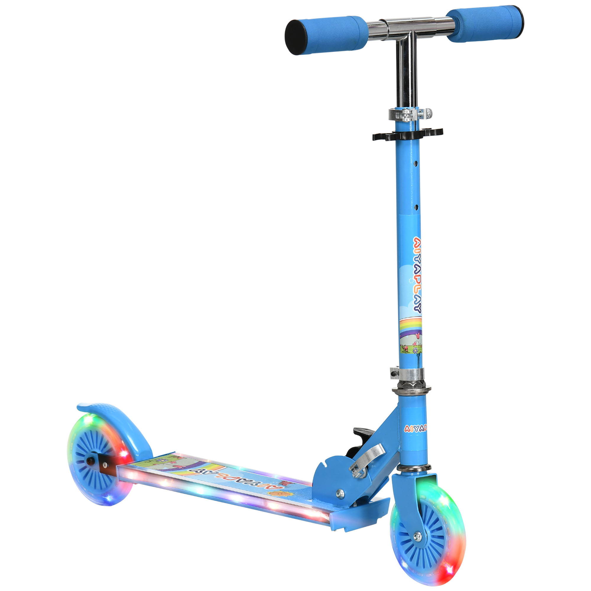 Roller Kinder Scooter mit LED Rädern 124 mm Rollen klappbarer Höhenverstellbar mit Musik Hinterradbremse Blau