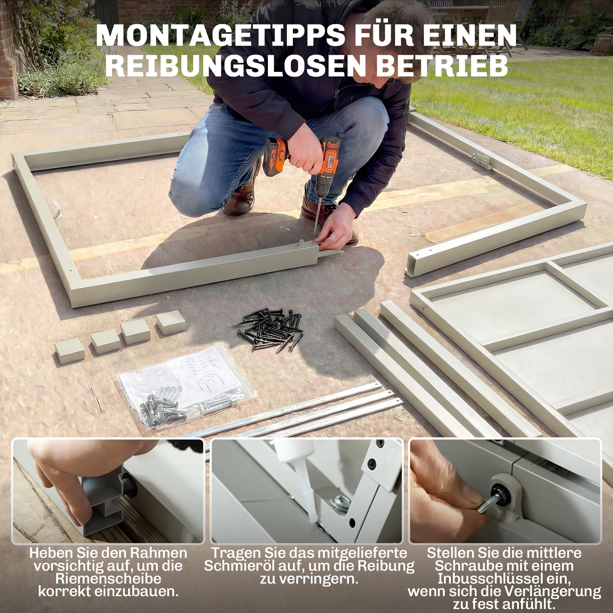 Gartentisch Ausziehbarer 154/214 x 85 cm Aluminium Esstisch für 8-10 Personen mit Holzoptik Hellgrau