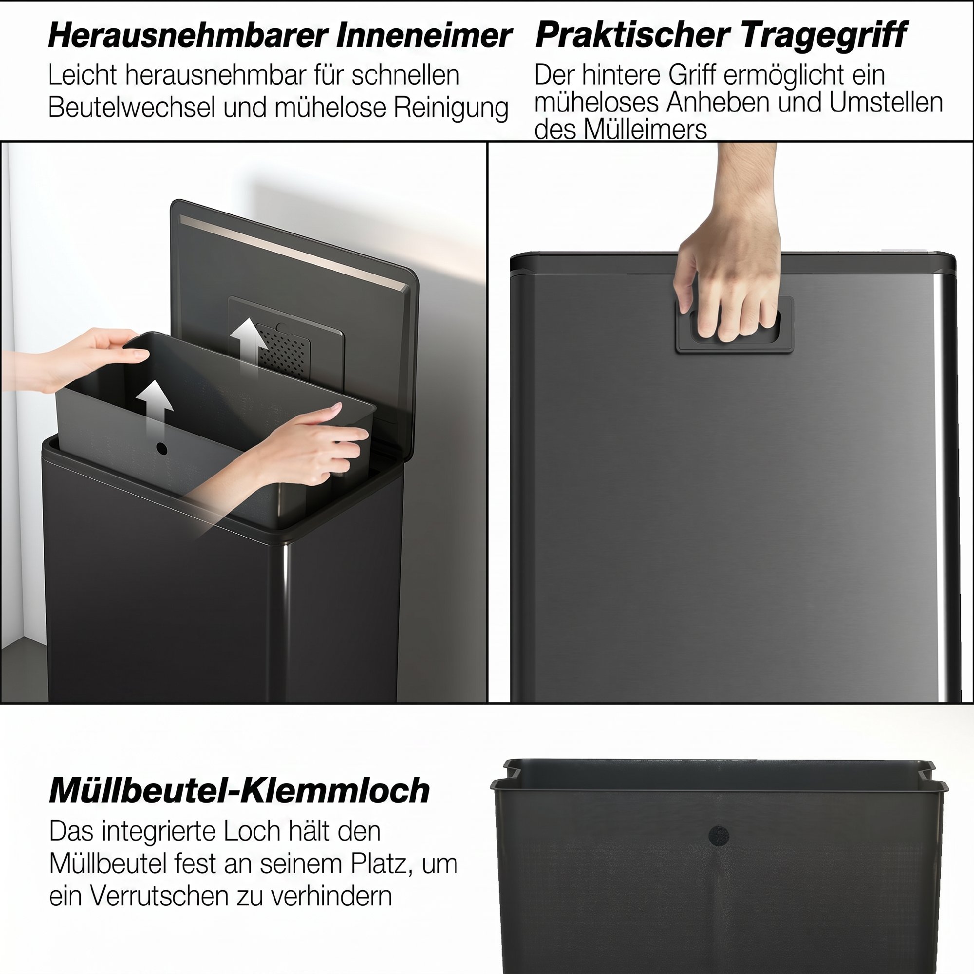 Mülleimer Küche 45 Liter Treteimer Küchenmülleimer mit Soft-Close-Deckel, Herausnehmbarem Innenbehälter