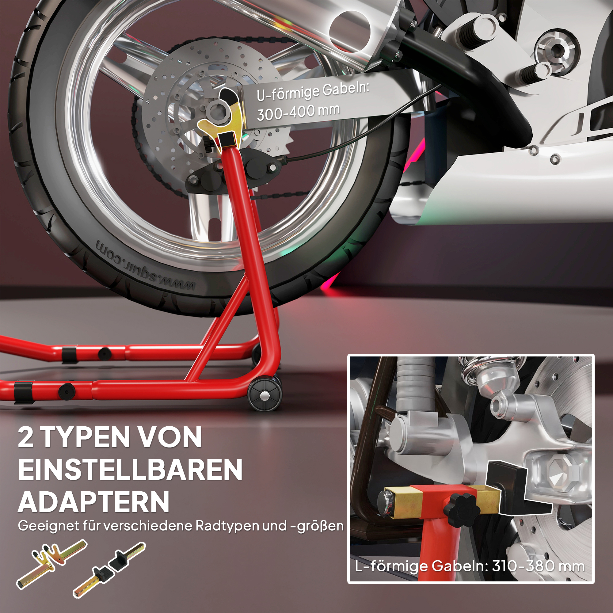 Motorradständer vorne/hinten Montageständer Motorradheber bis 544 kg Stahl Rot