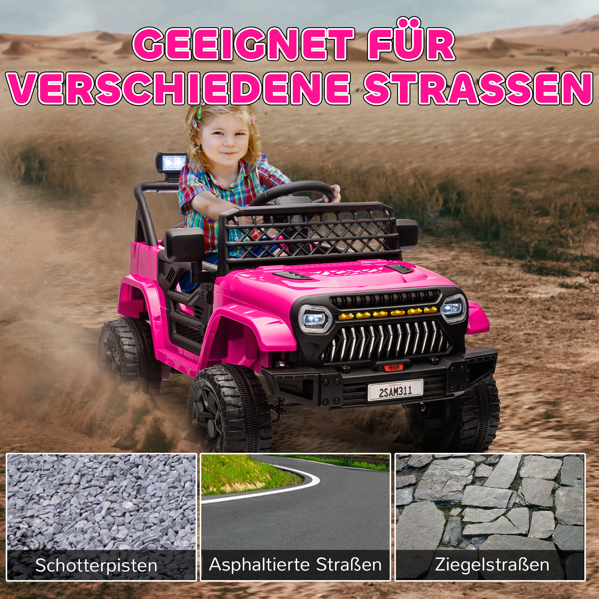 Kinder Elektroauto 12V Kinderauto Elektrisch mit 2,4 GHz Fernbedienung 2 Motor Hupe LED Musik für 3-8 Jahre Rosa