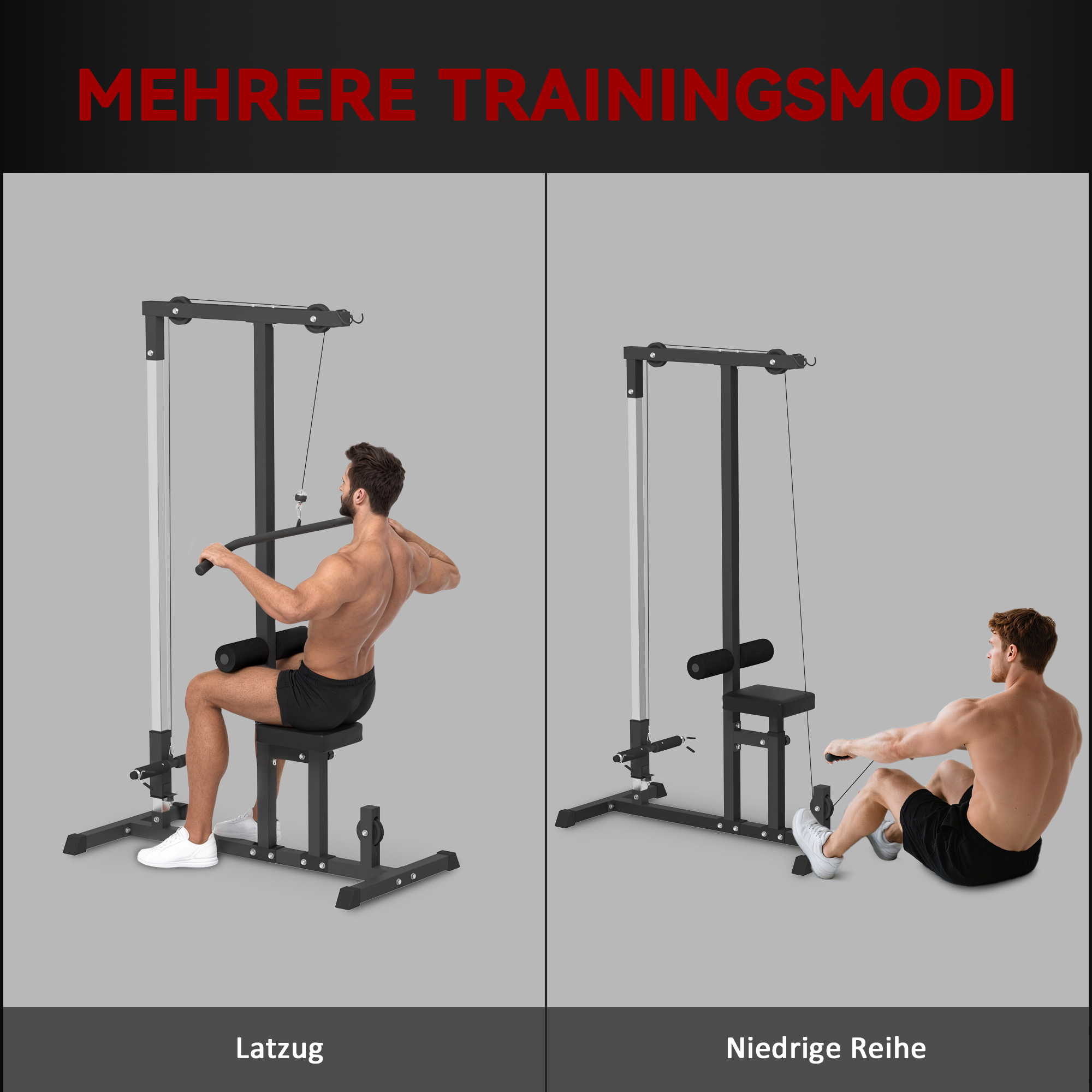 Kraftstation mit Riemenscheibe Sitz verstellbar und mehreren Kabelpositionen Stahl Schwarz 107 x 120 x 190 cm