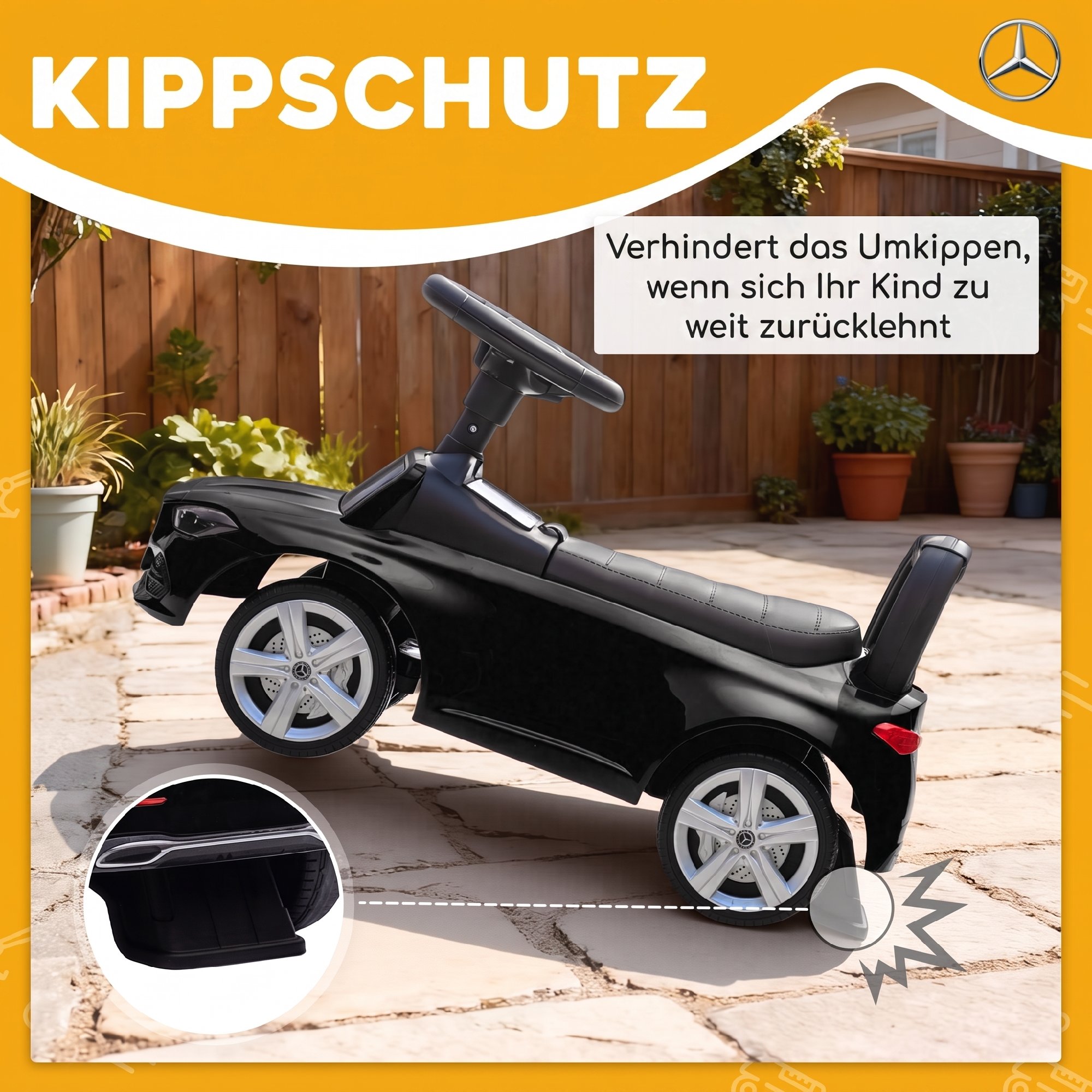 Mercedes-Benz C-Class Rutschauto mit Hupe, Motorgeräuschen, Stauraum, für Kinder 18-36 Monate, Schwarz