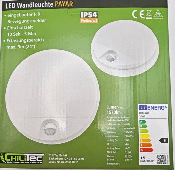 LED Wandleuchte "PAYAR" IP54, 4000K, 15W, 1570lm, 140° Bewegungsmelder