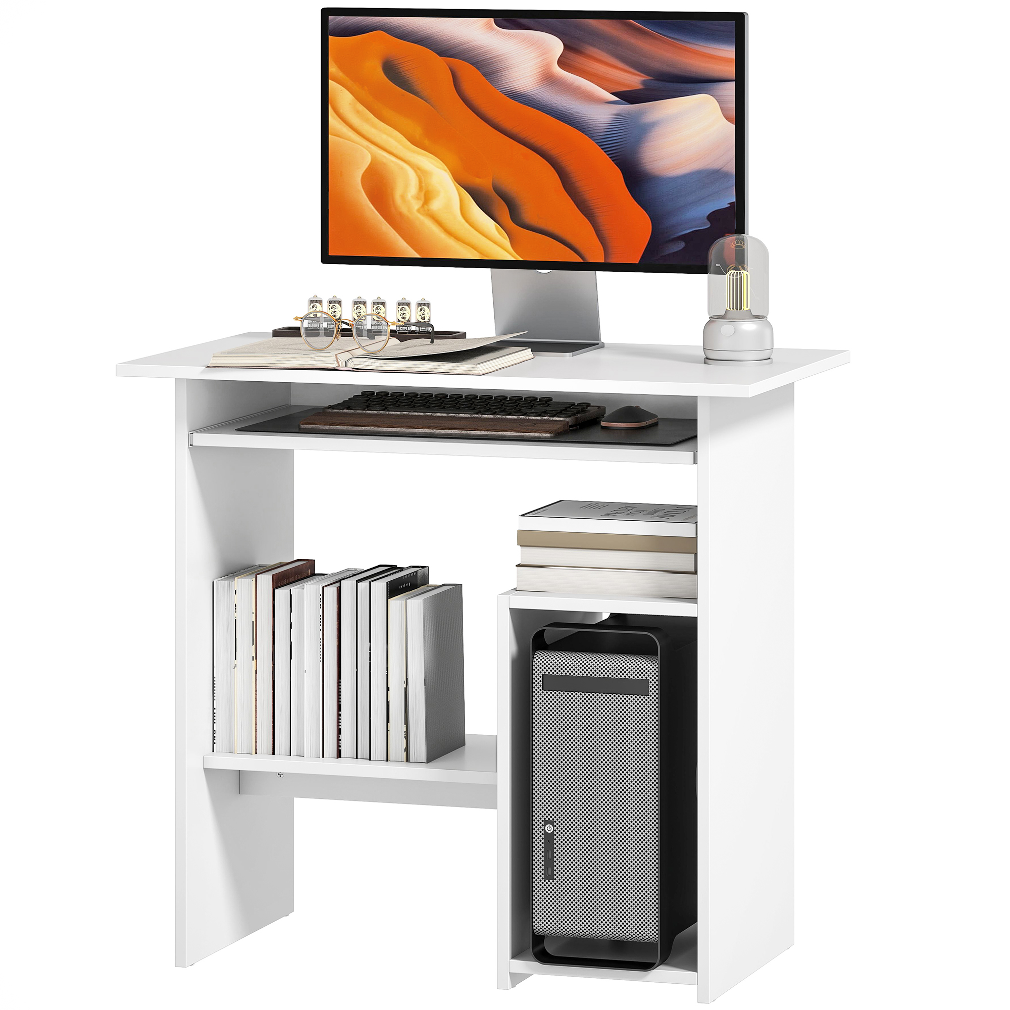 Computertisch, Schreibtisch, Spanplatte, Metall, 80 x 45 x 75 cm, Weiß Computertisch, Schreibtisch, Spanplatte, Metall, 80 x 45 x 75 cm, Weiß