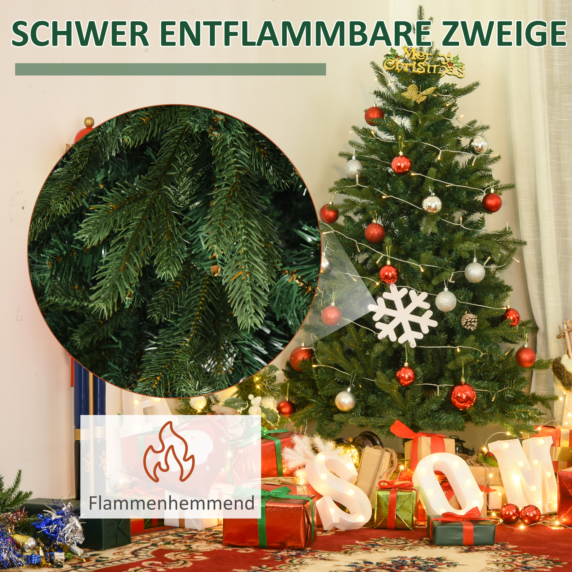 künstlicher Weihnachtsbaum 150 cm künstlich Tannenbaum mit 946 Spitzen Christbaum Weihnachtsdeko inkl. Metallständer für drinnen