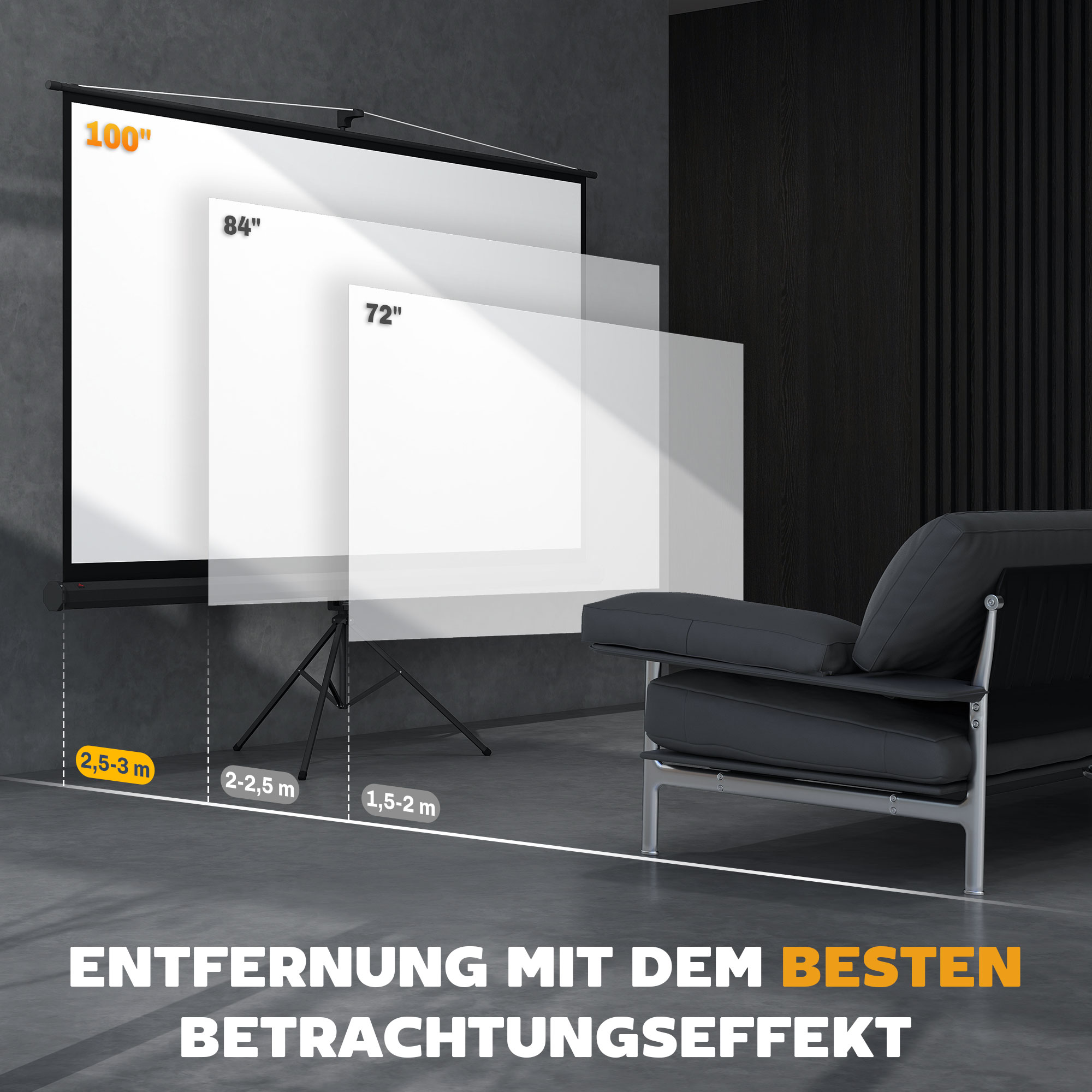 Beamer-Leinwand mit Stativ 221 x 124 cm 100 Zoll 16:9 HD 4K Rollo-Leinwand