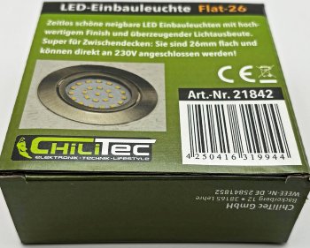 LED-Einbauleuchte "Flat-26" neutralweiß, 80x26mm, 3W, 390lm, Edelstahl gebürstet