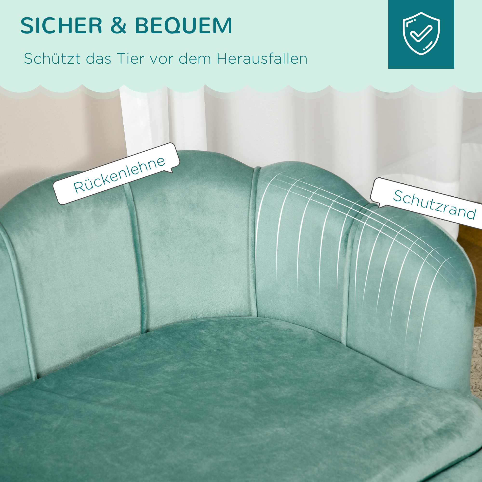 Haustiersofa für mittelgroße und große Hunde bis 25 kg, robustes Holz, gepolstert, Grün