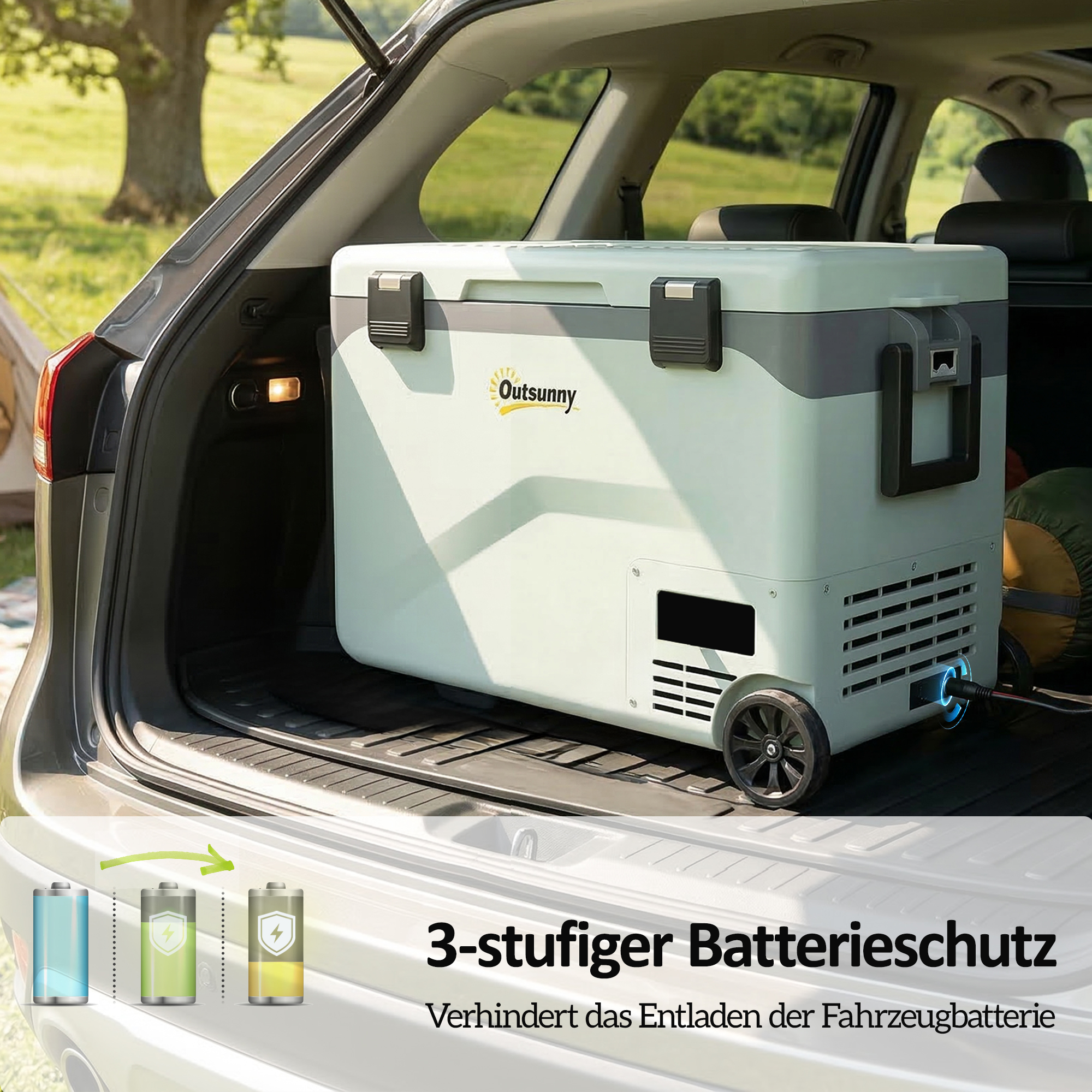 42,5 Liter Kompressor Kühlbox leise elektrisch Mini Kühlschrank bis -20℃ Kühlbox mit Bluetooth Rolle Griff Handyhalter
