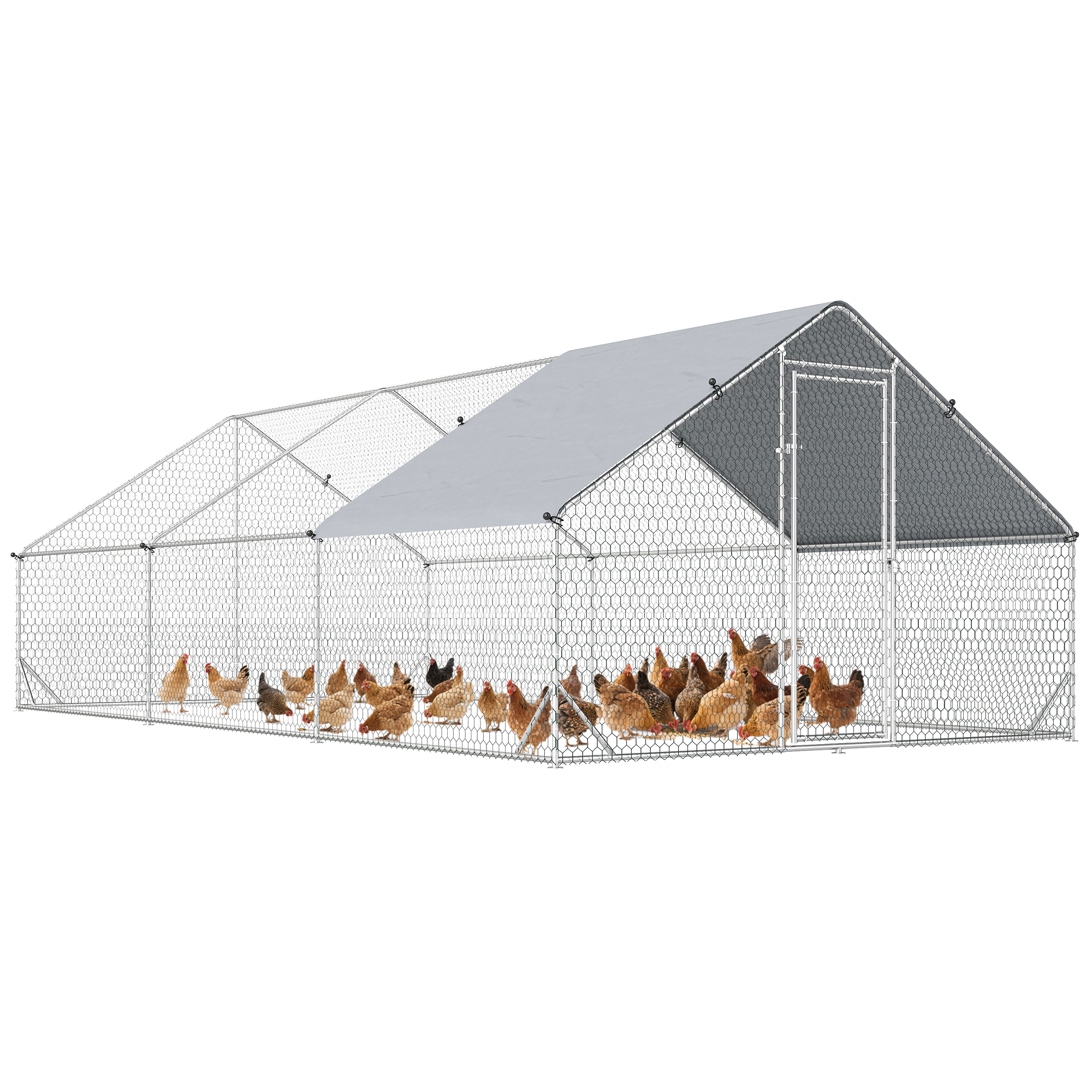 Hühnerstall, Freilaufgehege, Geflügelstall mit Schattendach, Freigehege für 4-6 Hühner, Enten Kaninchen, 3 x 2 x 2 m