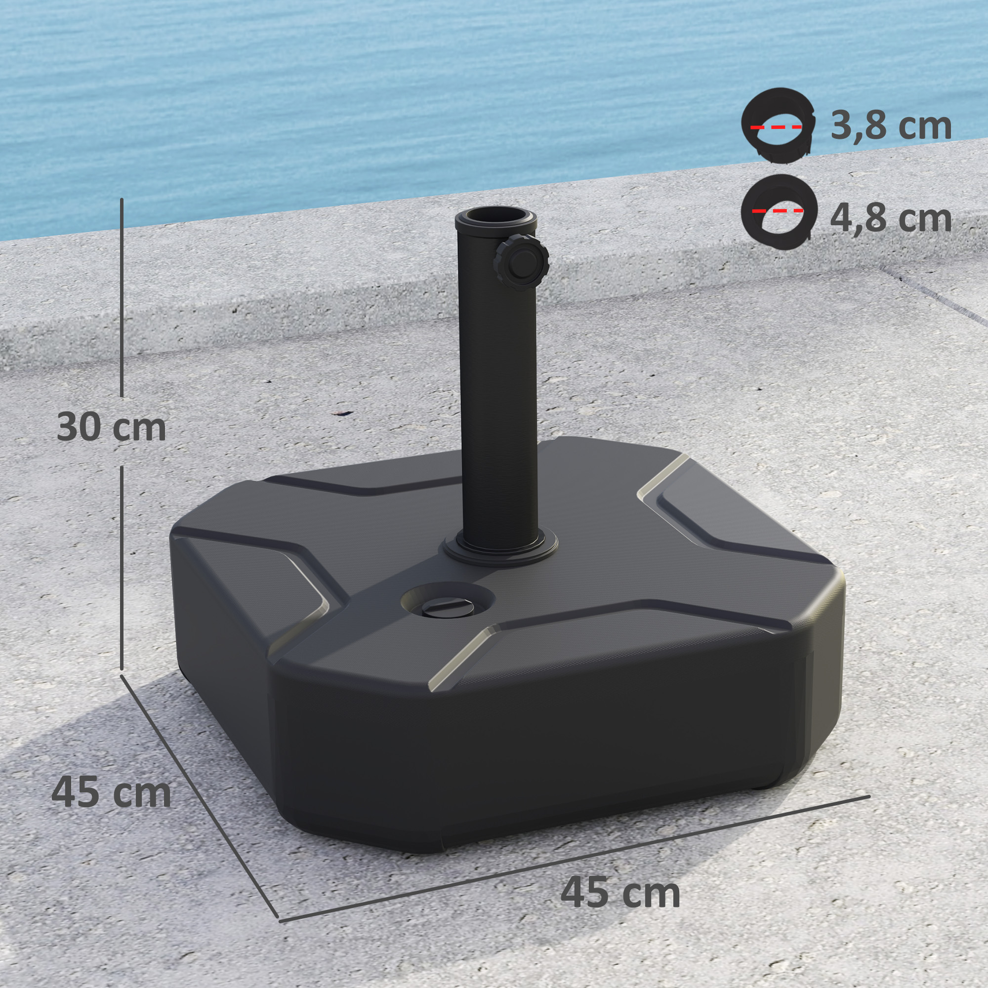 Sonnenschirmständer bis 25 kg befüllbar Schirmständer, Quadratisch Schirmhalter Ständer für Sonnenschirm 38/48mm