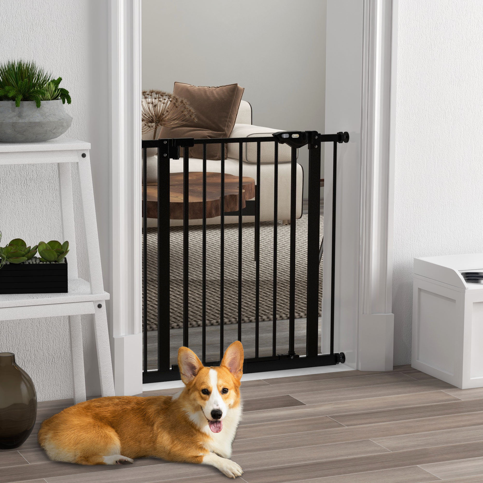 Türschutzgitter für Hunde, Absperrgitter, Schutzgitter für Haustiere, Metall, Kunststoff, 74-80 cm, Schwarz