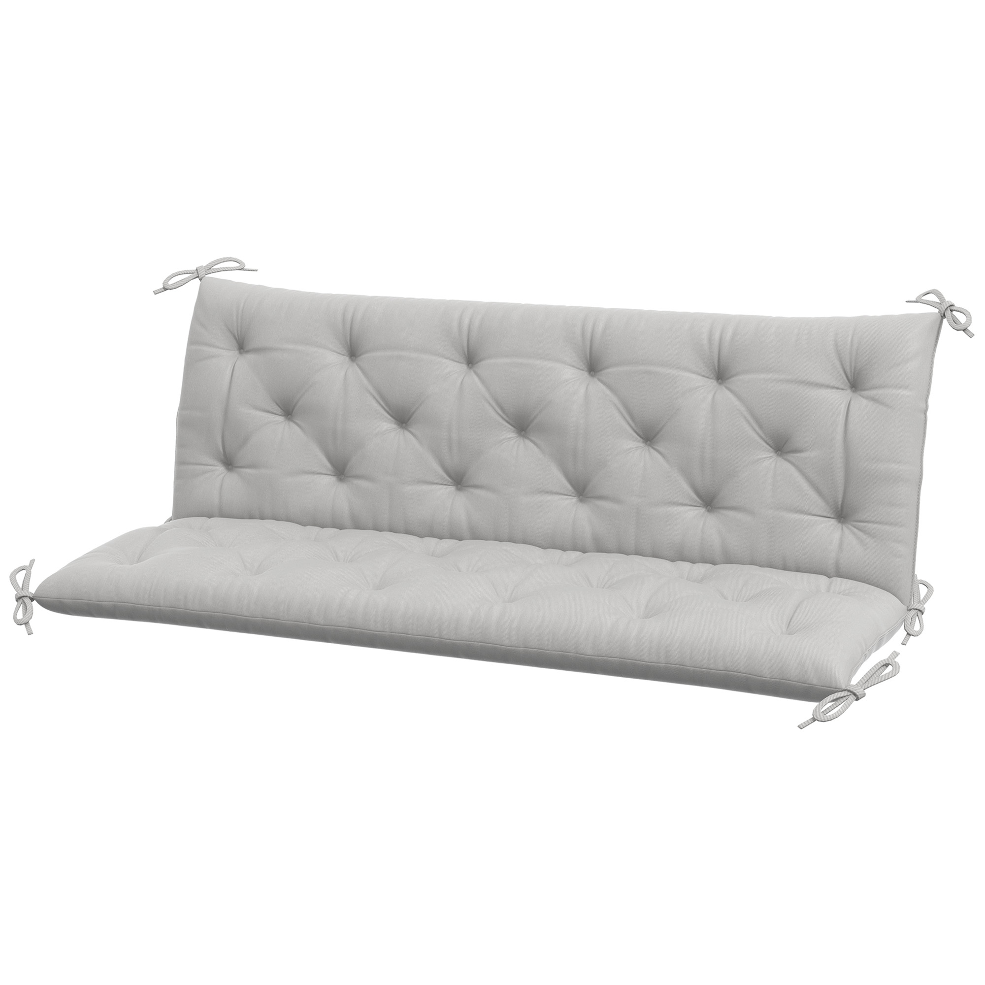3 Sitzer Bankauflage 150x98x8 cm Bankkissen mit Bändern, Bankpolster für Gartenmöbel Hollywoodschaukel, Hellgrau 3 Sitzer Bankauflage 150x98x8 cm Bankkissen mit Bändern, Bankpolster für Gartenmöbel Hollywoodschaukel, Hellgrau