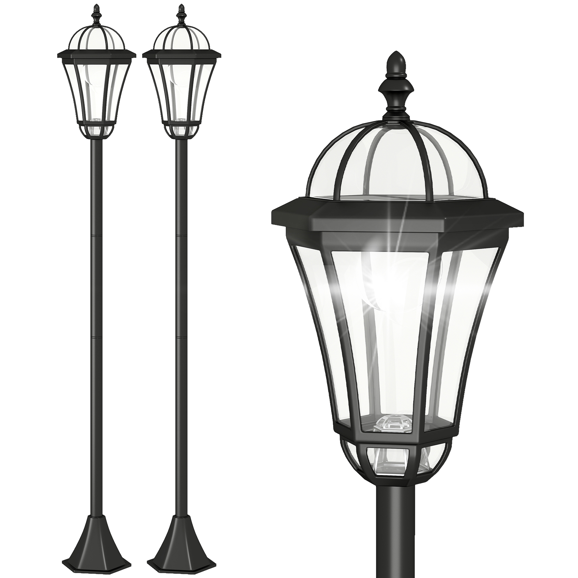 Solar Gartenlaterne 2er Set, Wetterfeste Wegleuchte 129 cm hoch, mit LED, 6 Std. Beleuchtung, IP44, Solarlampe für Außen, Schwarz
