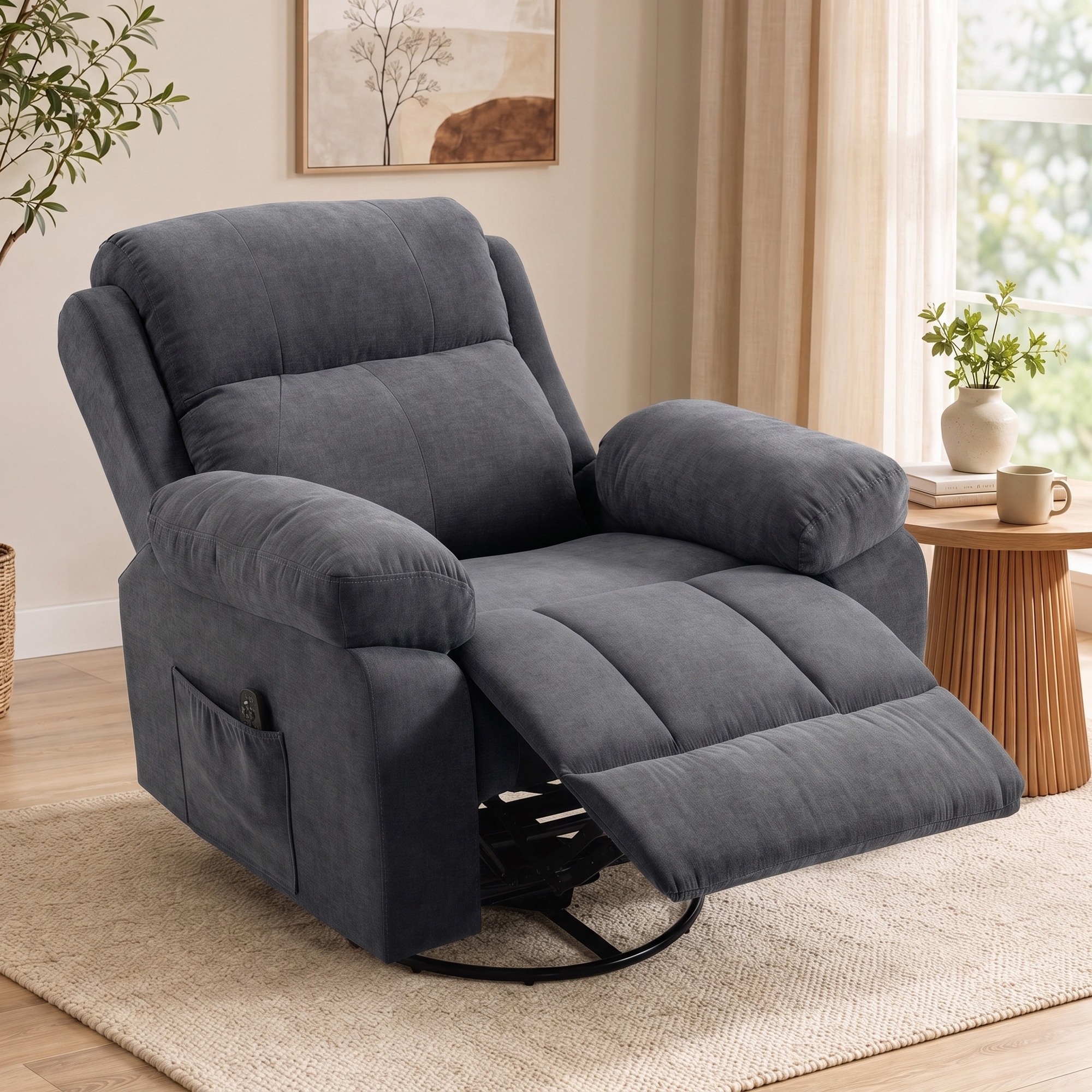 Relaxsessel Fernsehsessel 360° Drehbarer Massagesessel mit Wärme, Massage, Chenille-Optik, Dunkelgrau