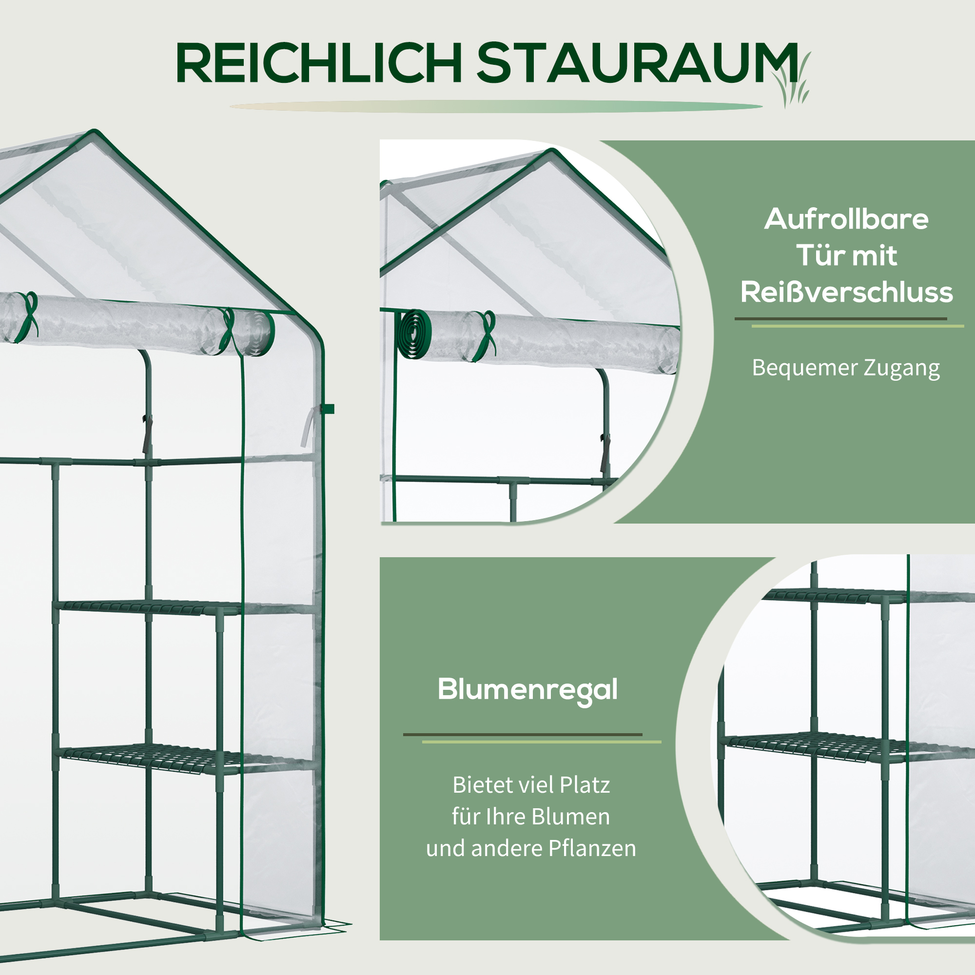 Foliengewächshaus begehbares Gartenhäuschen Tomatengewächshaus Treibhaus Frühbeet mit 6 Regalen Transparent Stahl PVC-Kunststoff 142 x 73 x 195 cm
