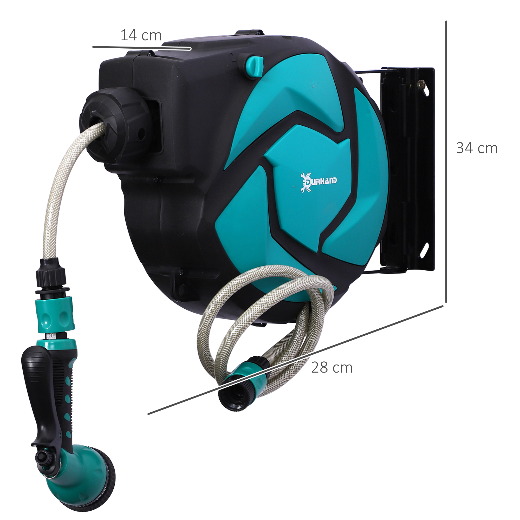 Schlauchtrommel mit Gartenschlauch 10 m Wasserschlauchaufroller mit automatische Aufrollung Wandschlauchbox 180° schwenkbar mit Multibrause Frostschutz -5–45 °C Grün + Schwarz