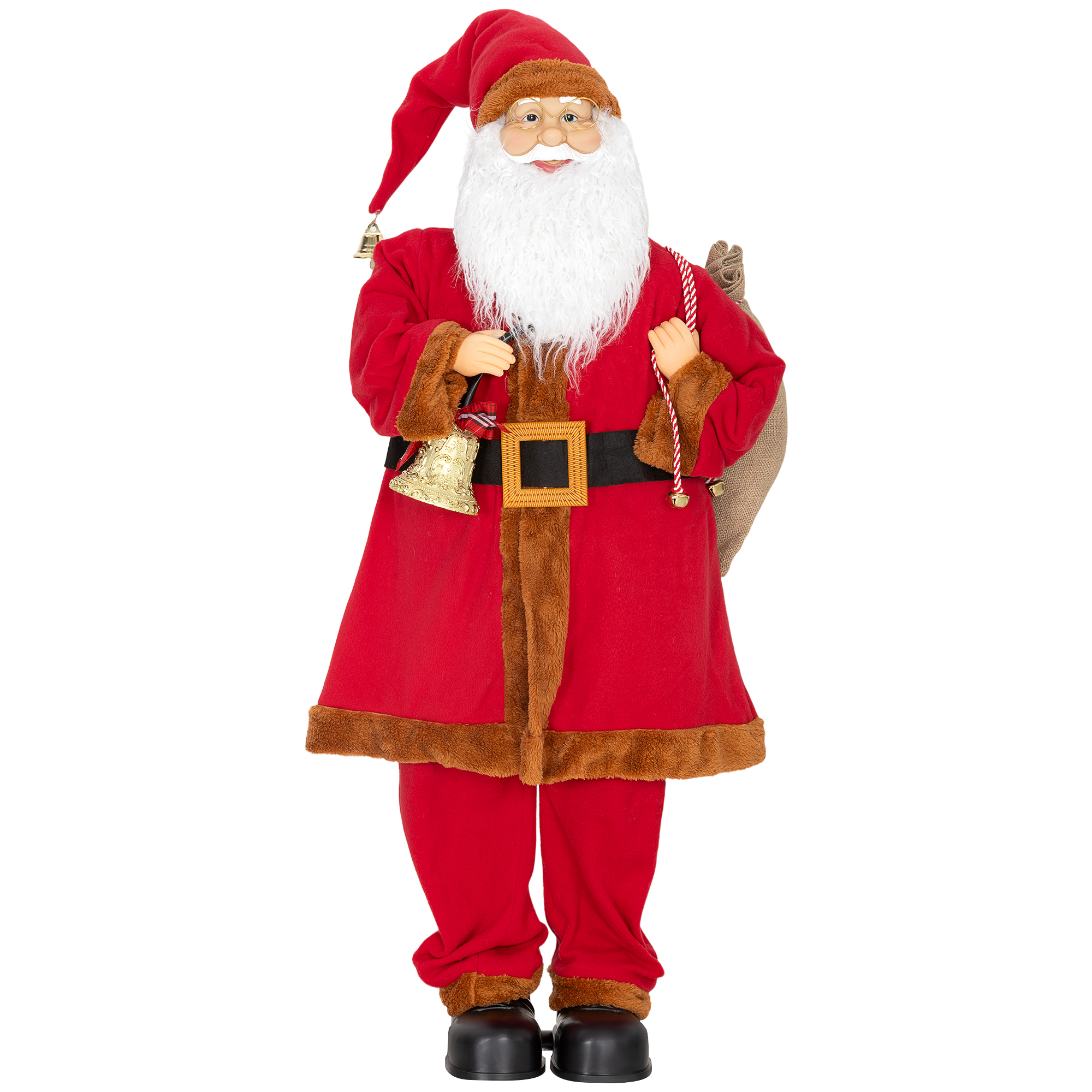 Weihnachtsmann 120 cm Nikolaus Figur mit Beweglichem Kopf und Armen, Glocke und Sack, Geräusch- und Berührungssensor