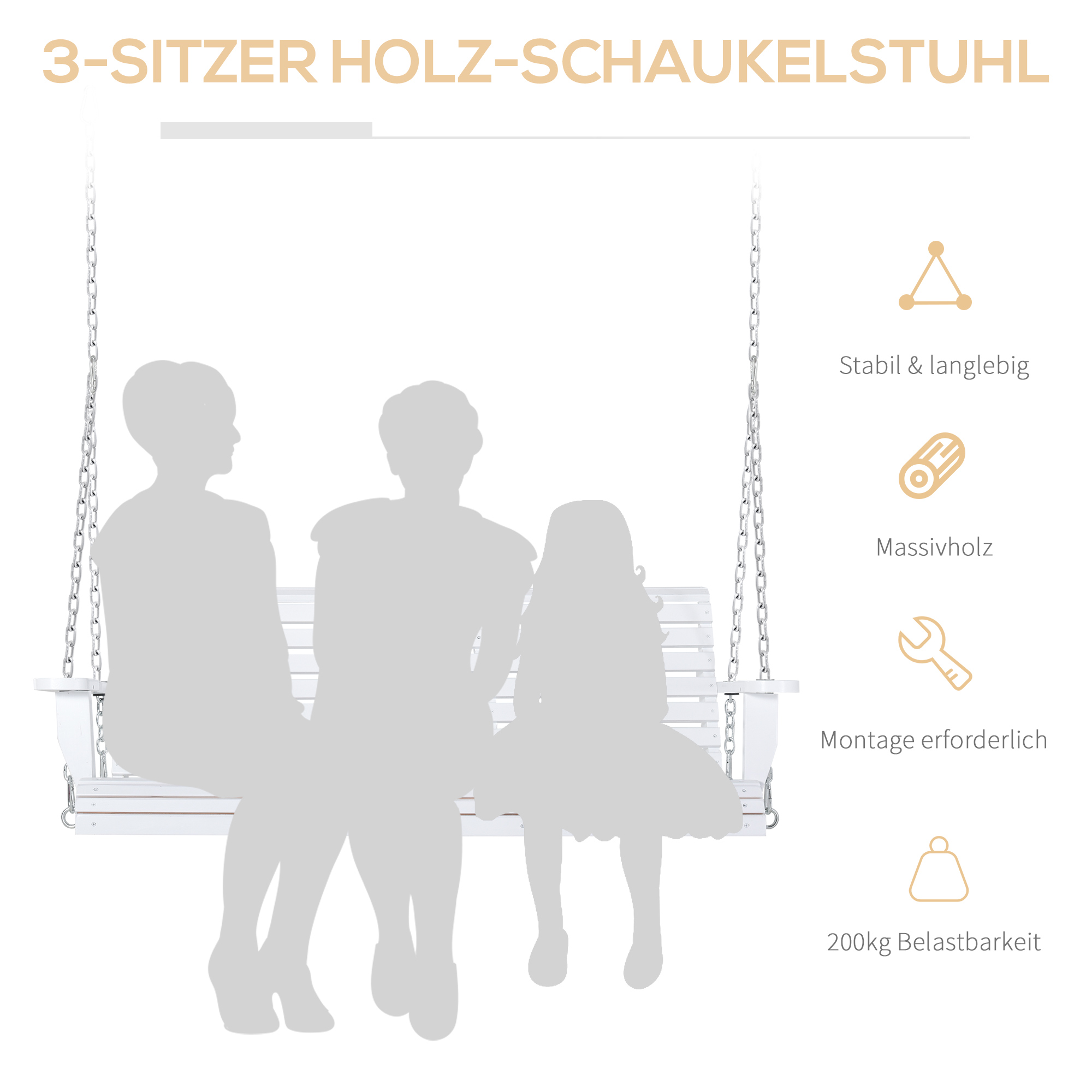 Hängebank mit Klapptisch und Becherhaltern Naturholz 150 x 75 x 53cm
