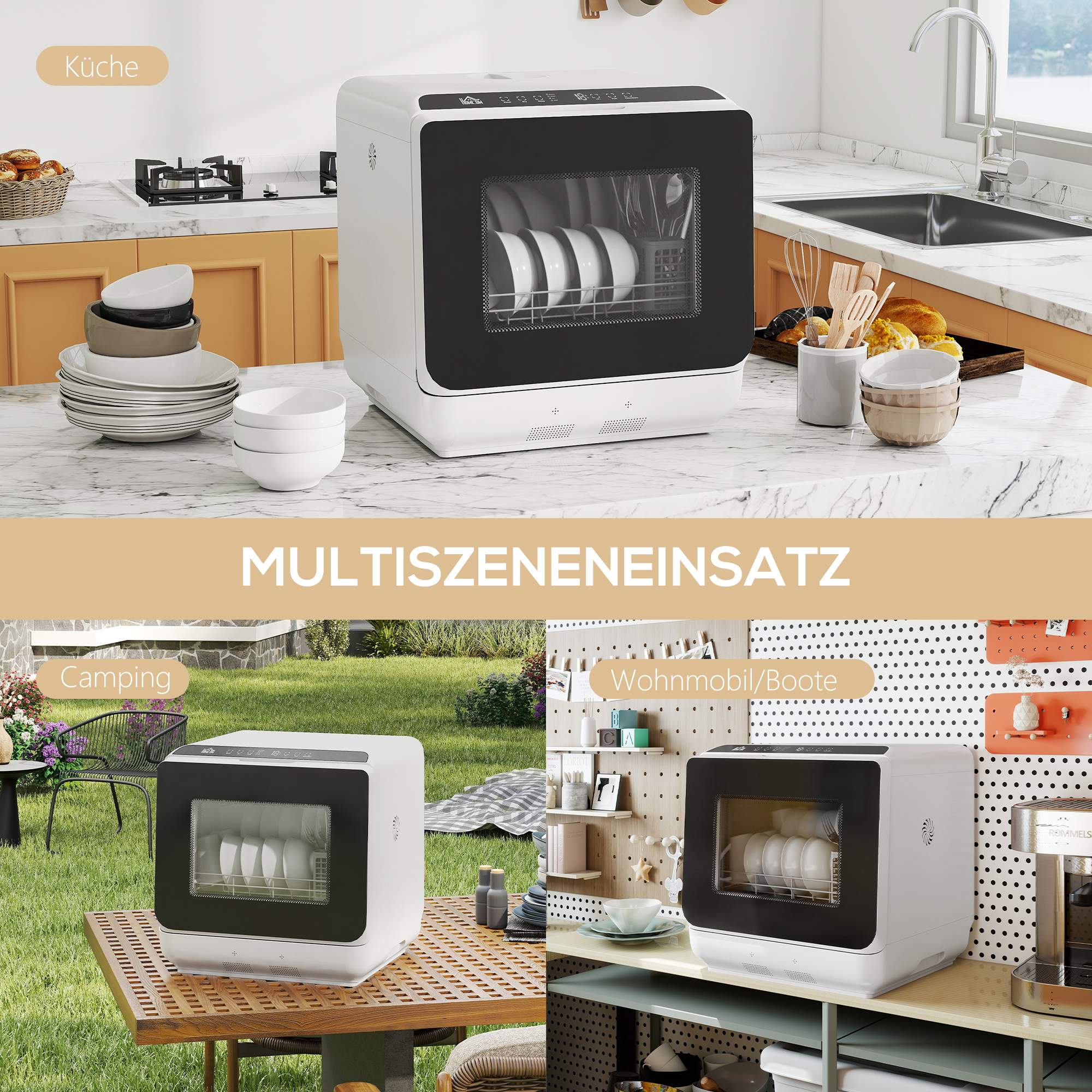 Tischgeschirrspüler, Mini-Geschirrspüler mit 6-Liter-Tank, 5 Programme, LED-Anzeige, Trocknungsfunktion, Weiß