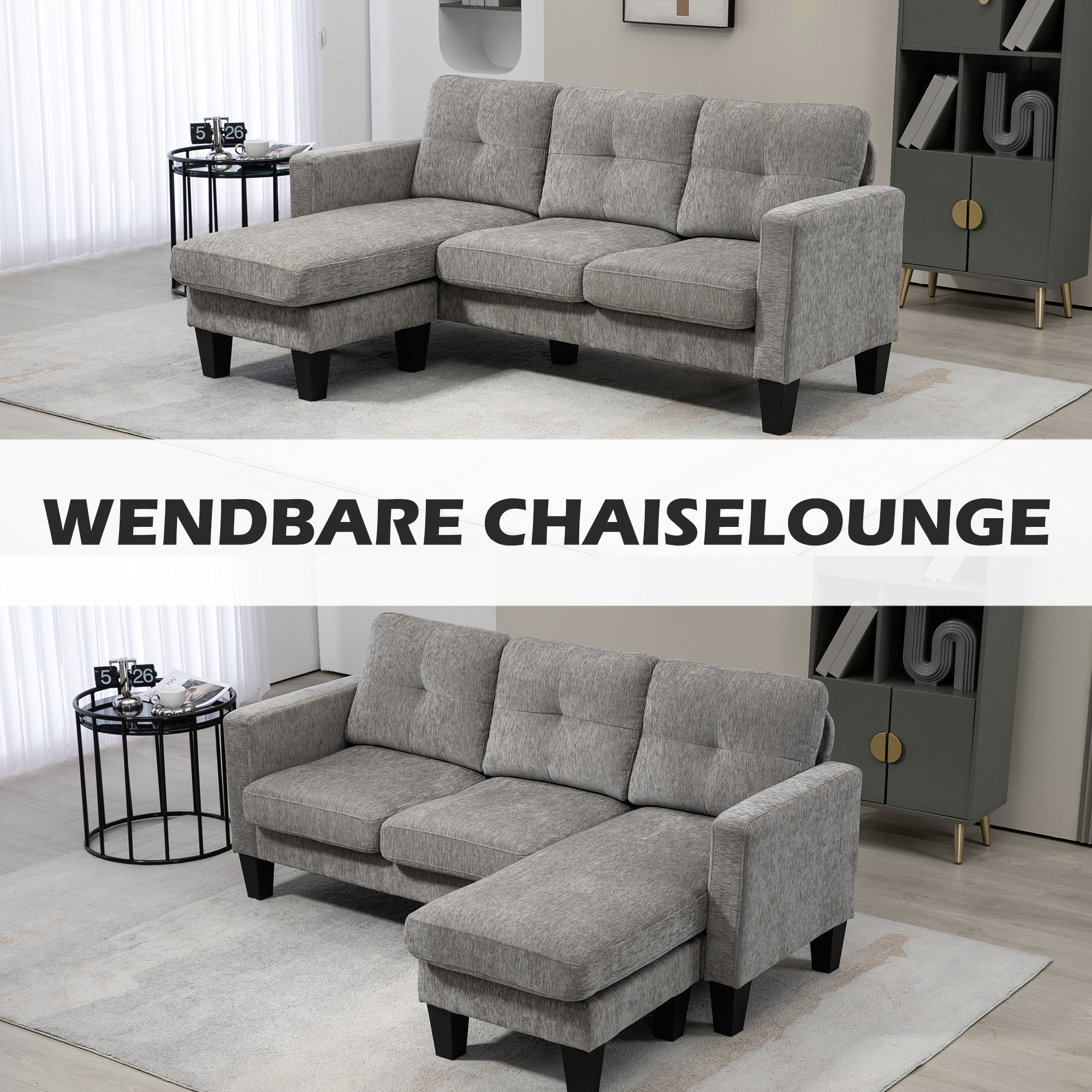 Ecksofa, Eck-Couch mit umkehrbarer Chaiselongue, Sofa in L-Form, Bezug in Leinenoptik, 186 x 130 x 84 cm, Braun