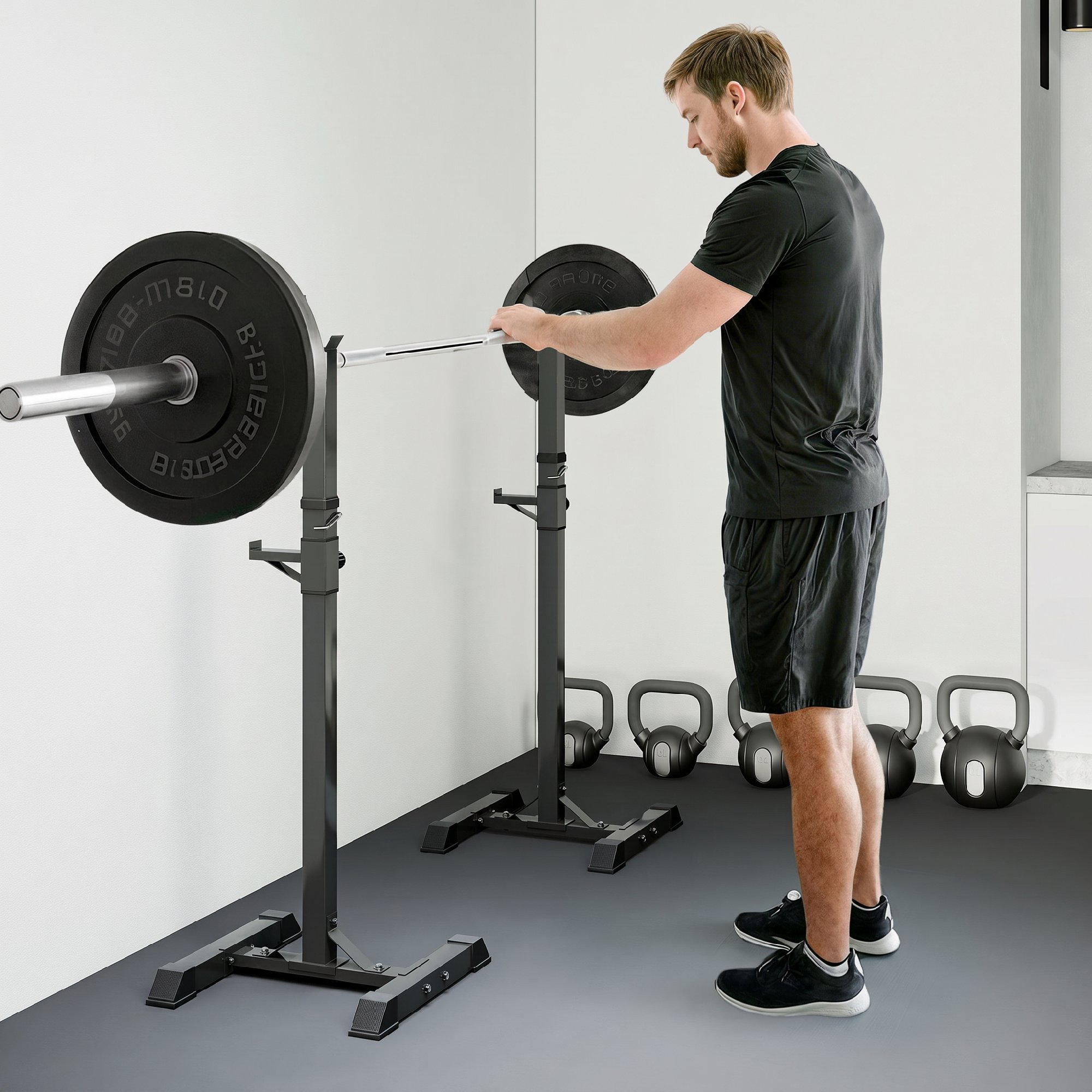 Hantelständer, 2er-Set, bis 150 kg belastbar, höhenverstellbar, Stahl, weiß+schwarz, 52 x 48 x 160 cm